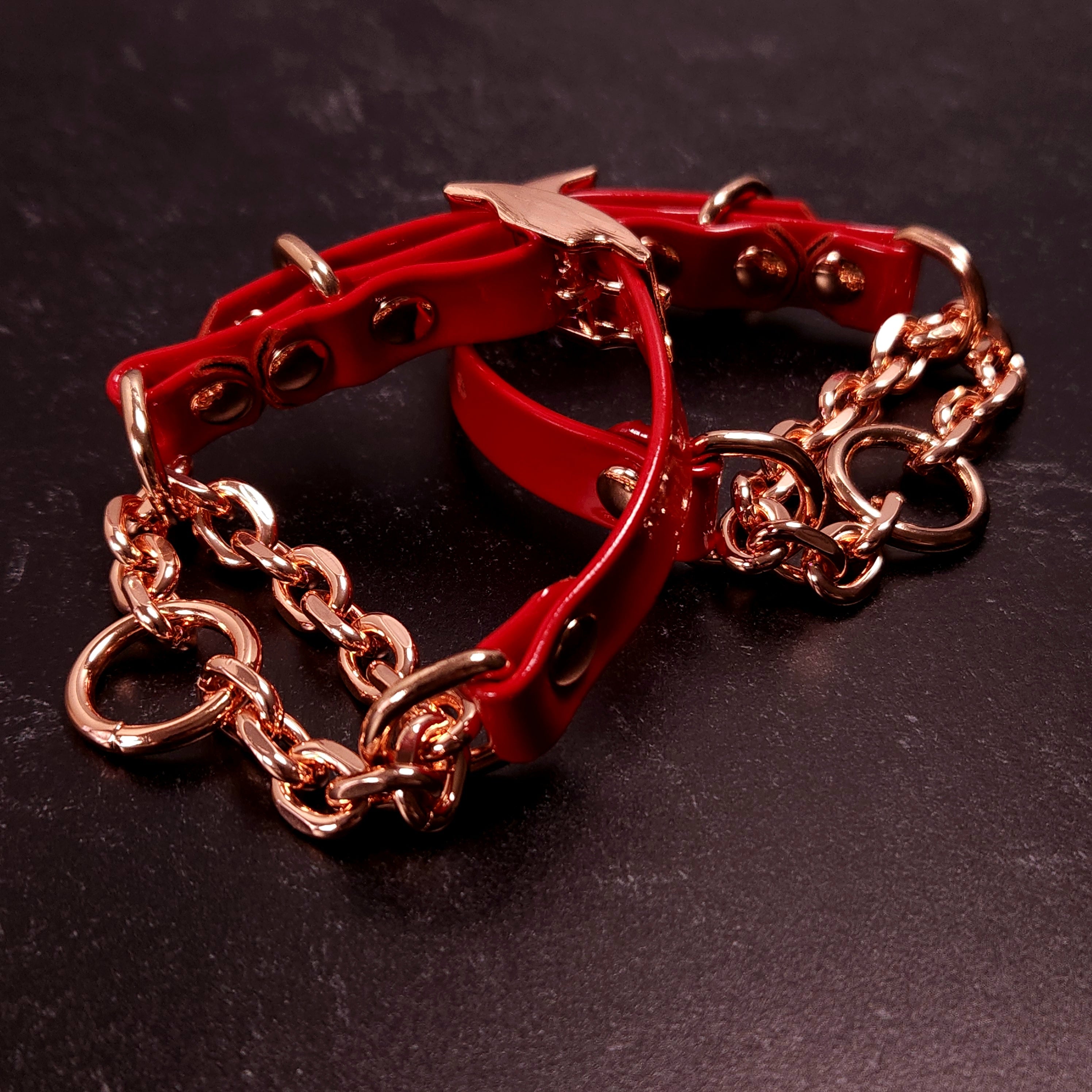 Rose Gold & Red Patent Leather Martingale Cuffs _ LIMITED _