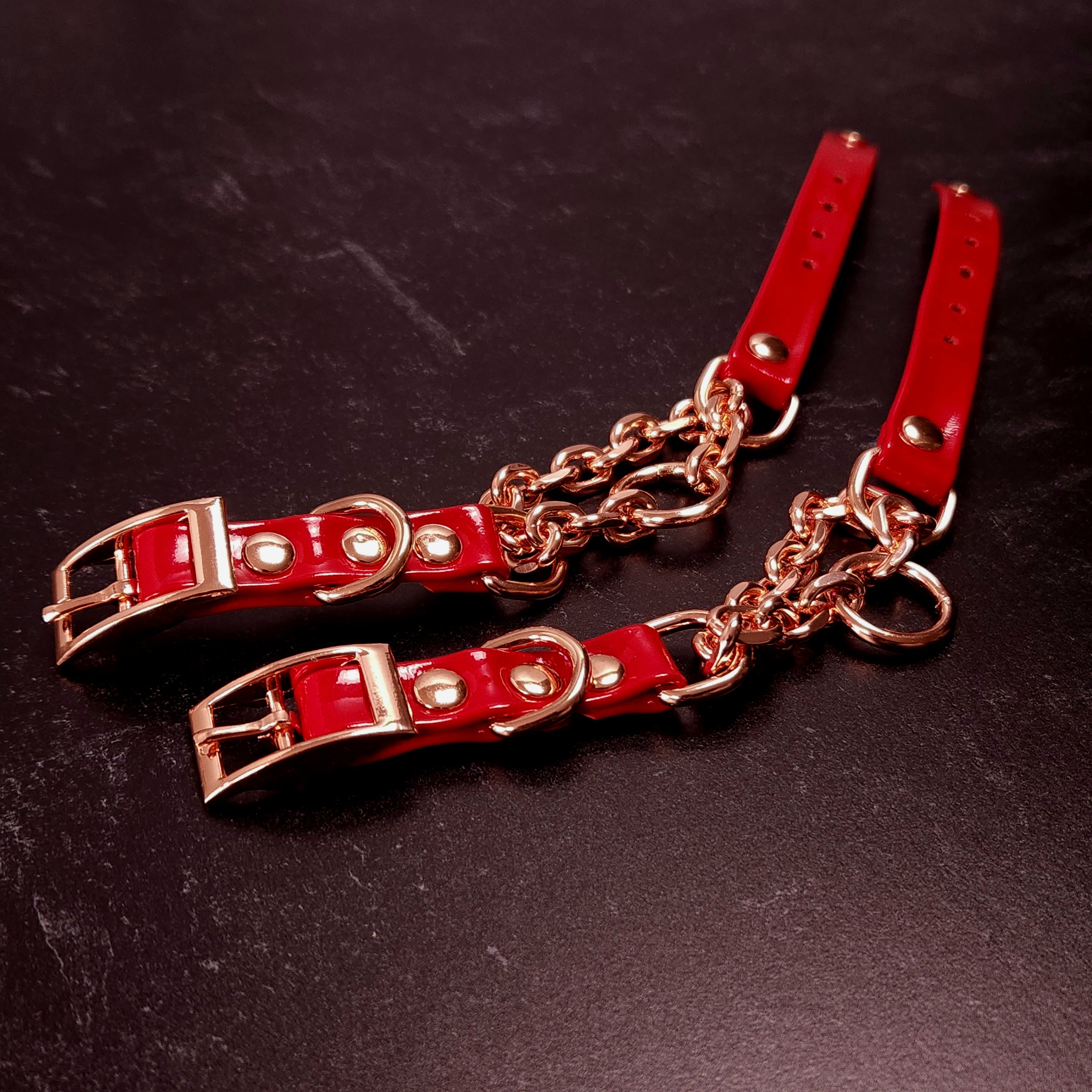 Rose Gold & Red Patent Leather Martingale Cuffs _ LIMITED _