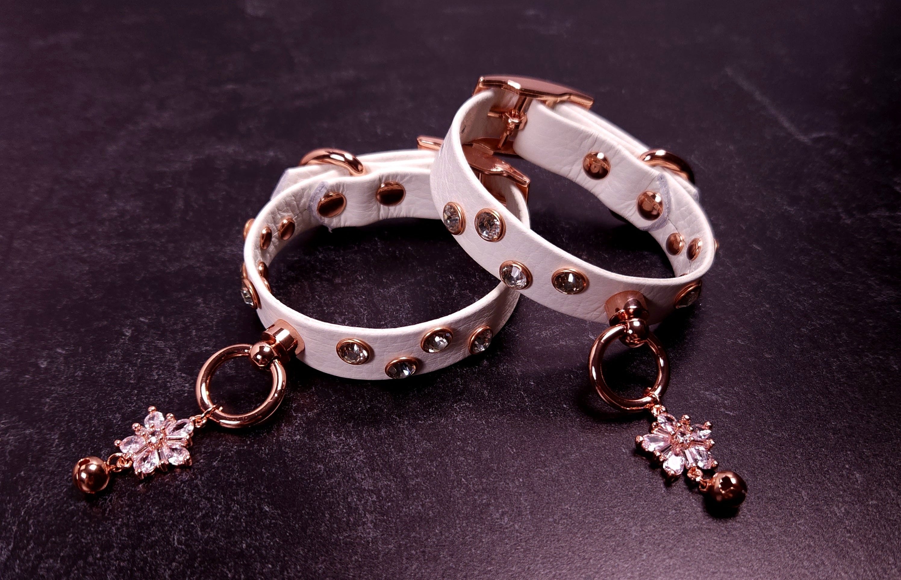 Rose Gold & White Leather Cuffs _ LIMITED _