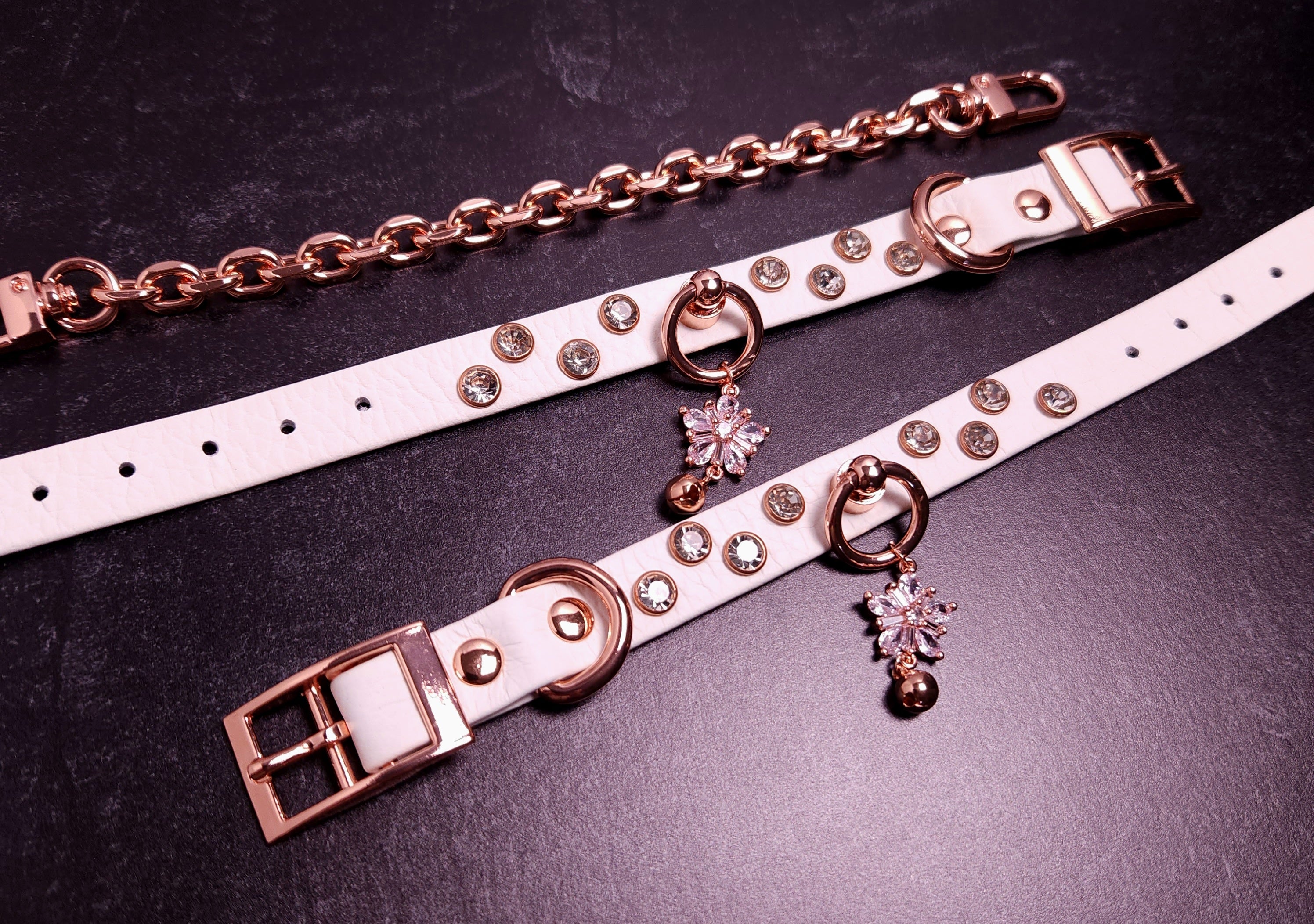 Rose Gold & White Leather Cuffs _ LIMITED _