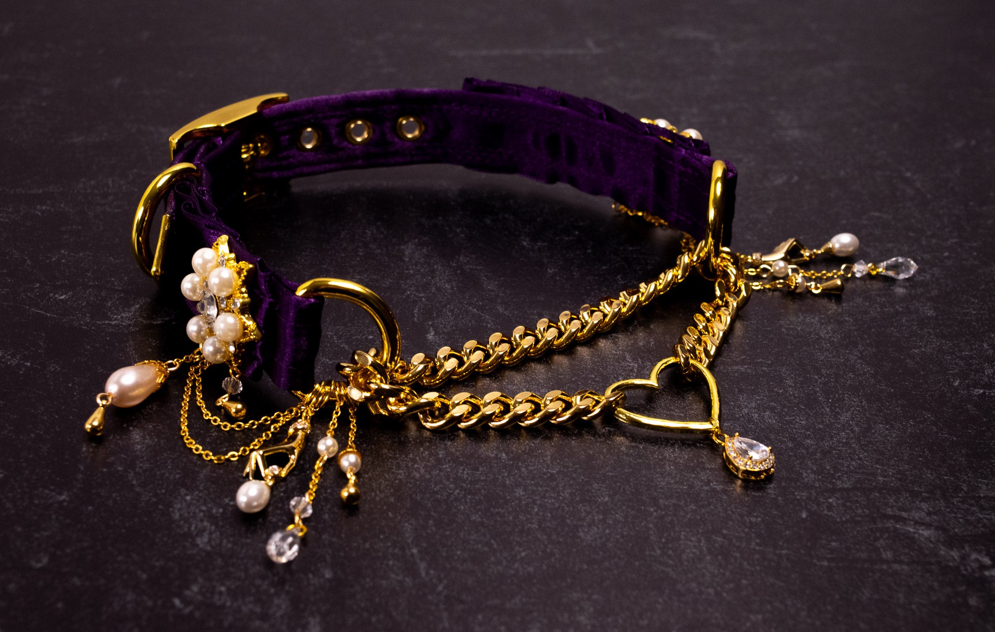 12" - 14.5" - "Velours Royal" - Rich Plum & Gold Luxury Martingale Collar