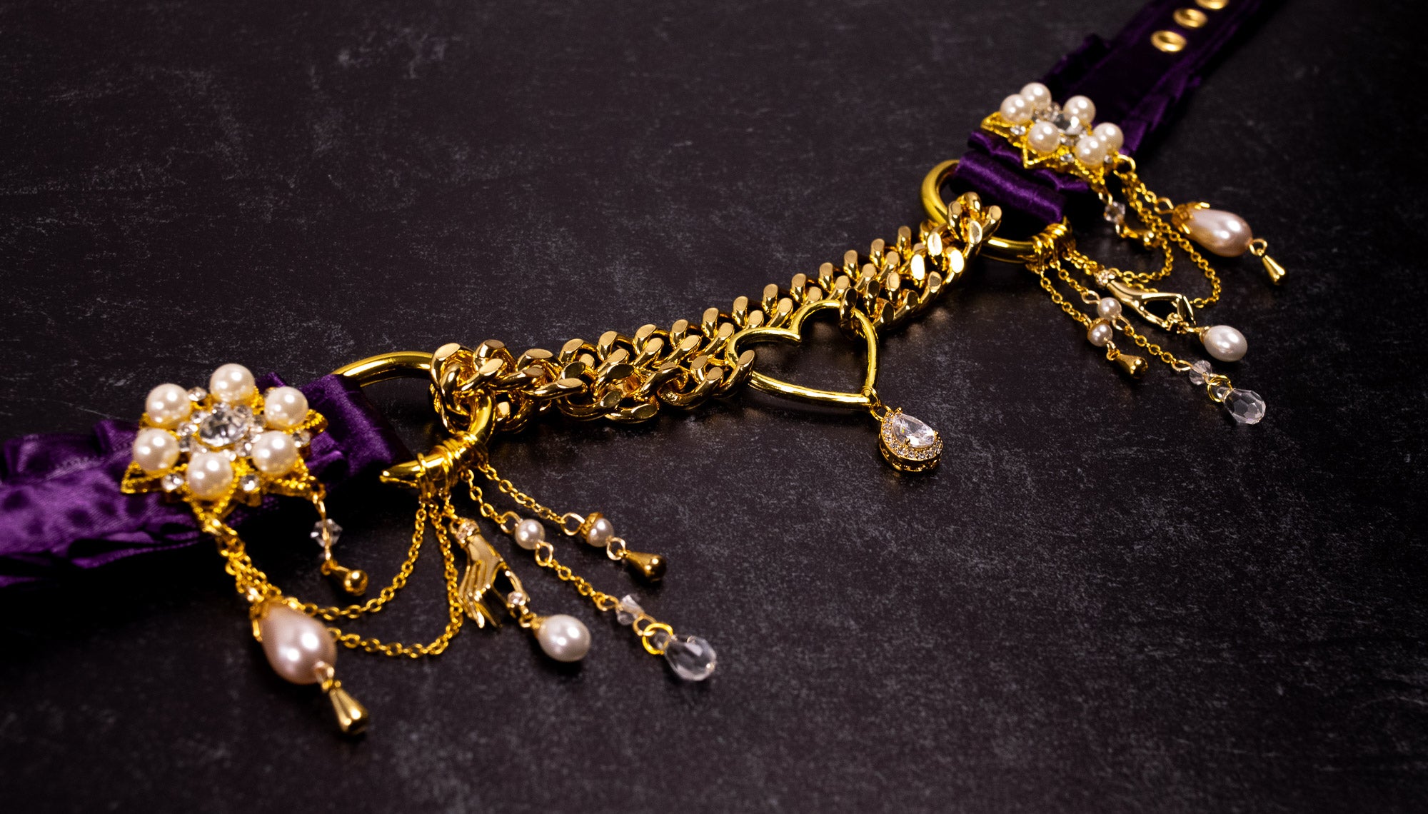 12" - 14.5" - "Velours Royal" - Rich Plum & Gold Luxury Martingale Collar