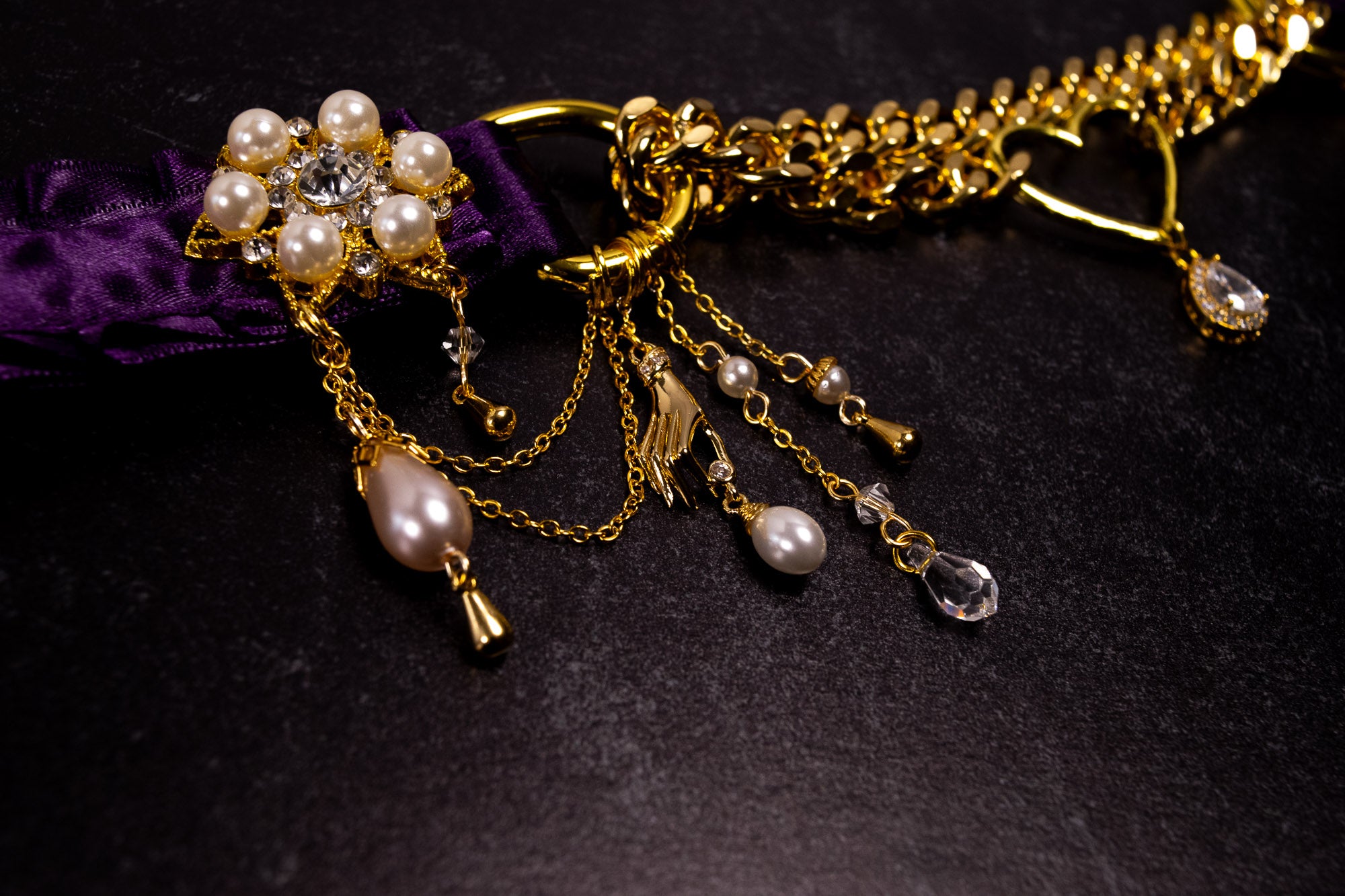 12" - 14.5" - "Velours Royal" - Rich Plum & Gold Luxury Martingale Collar