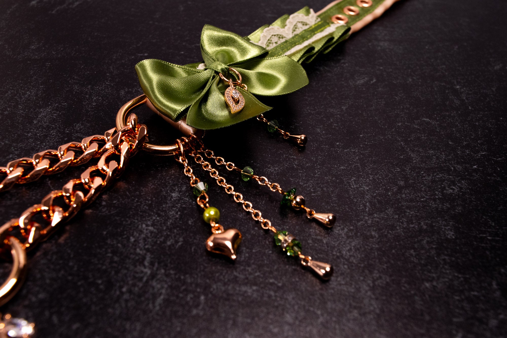 12.5" - 14.5" - "Verdant Fae" - Sage Green & Rose Gold Luxury Martingale Collar