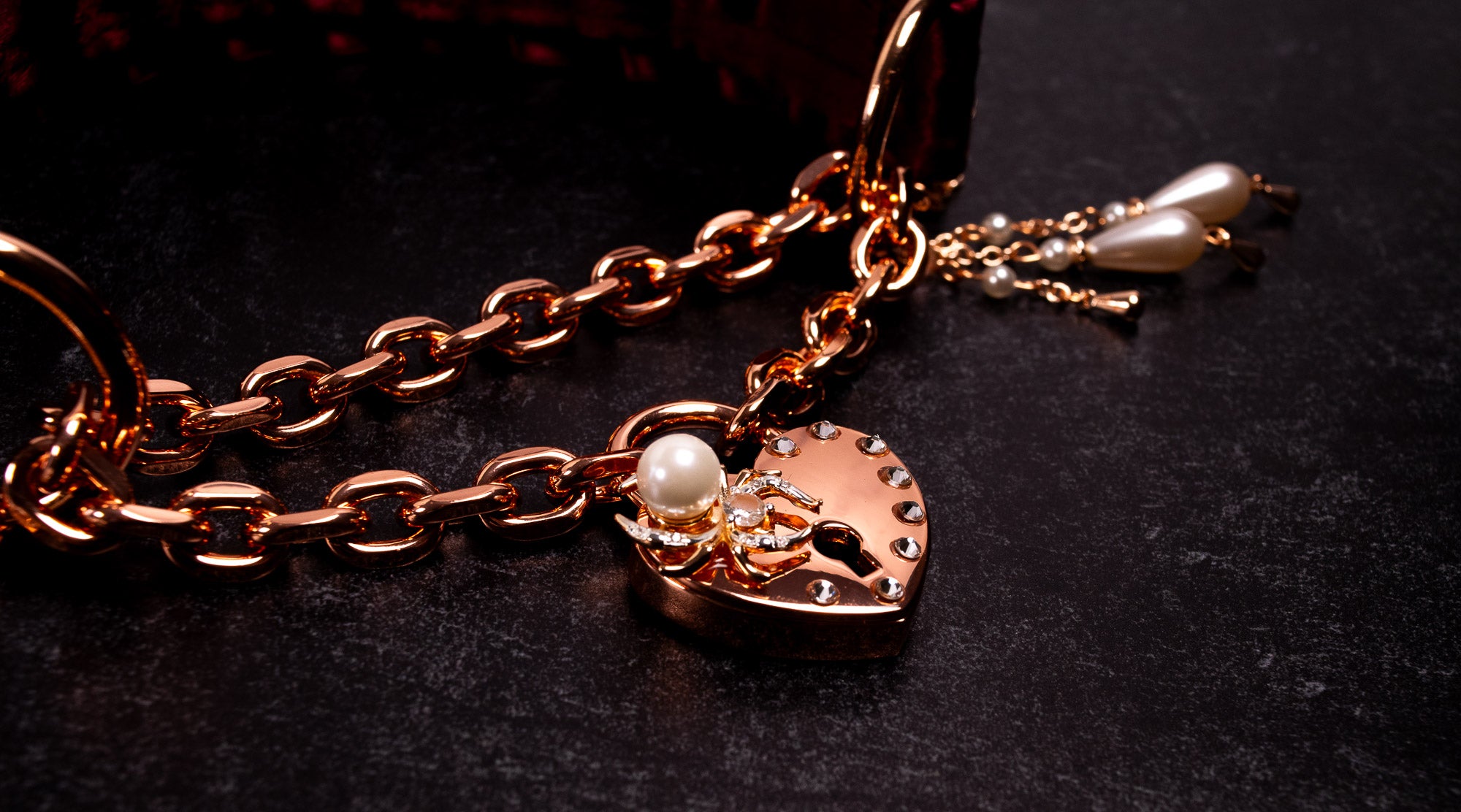 "Bound in Gossamer" - 13" - Rose Gold & Burgundy Velvet Luxury Locking Martingale Collar