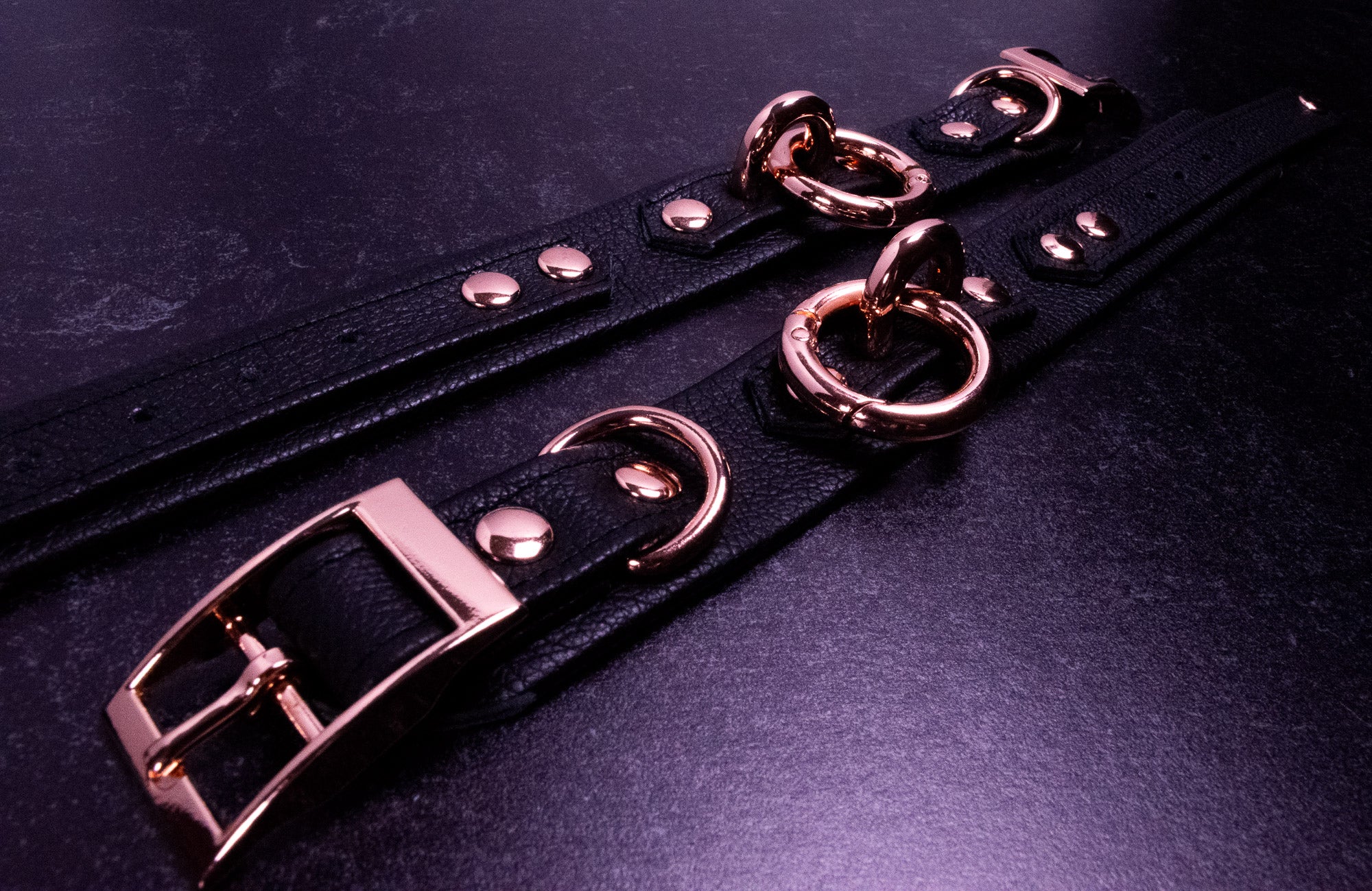 Rose Gold & Black Leather Cuffs