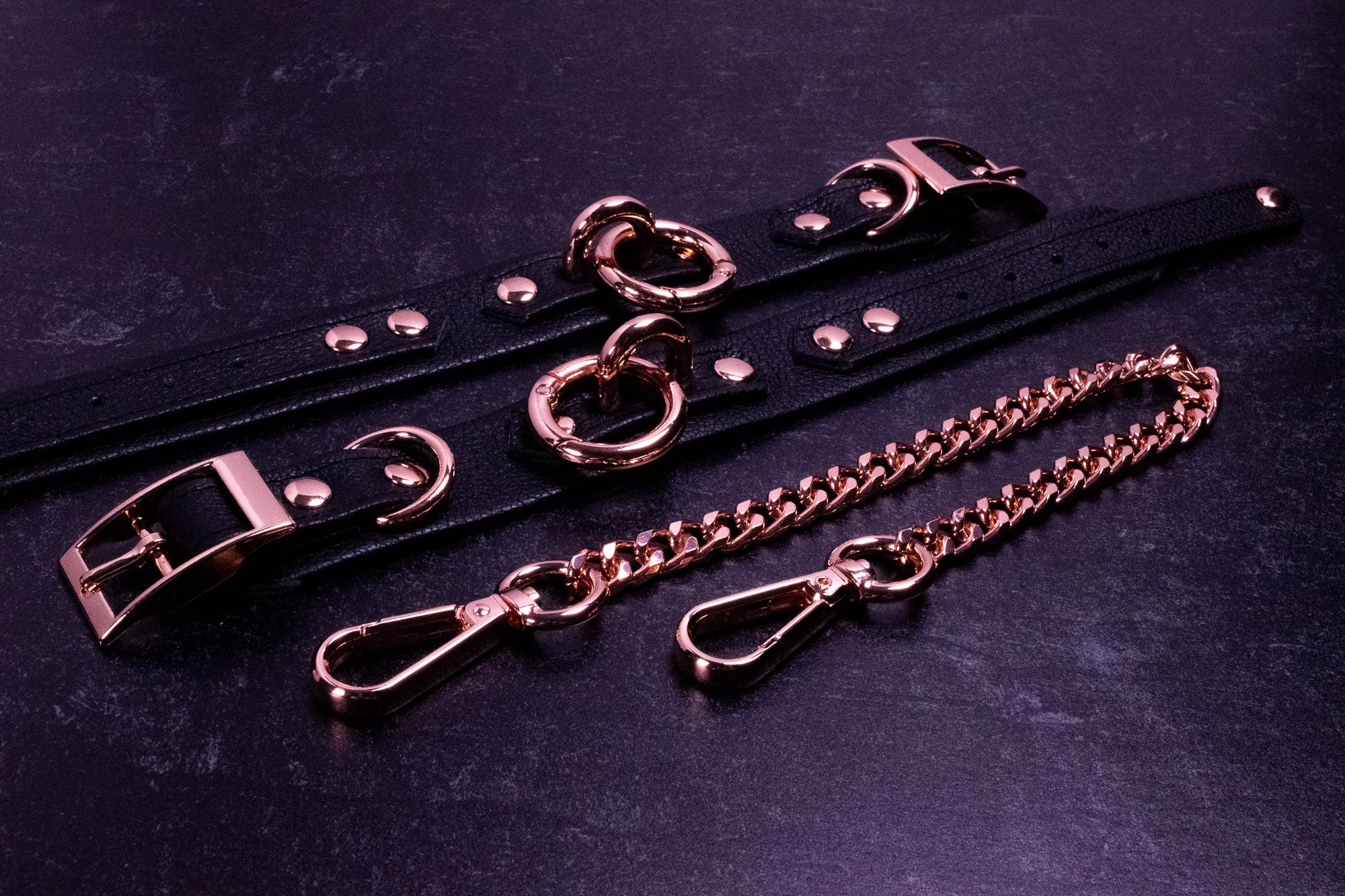 Rose Gold & Black Leather Cuffs