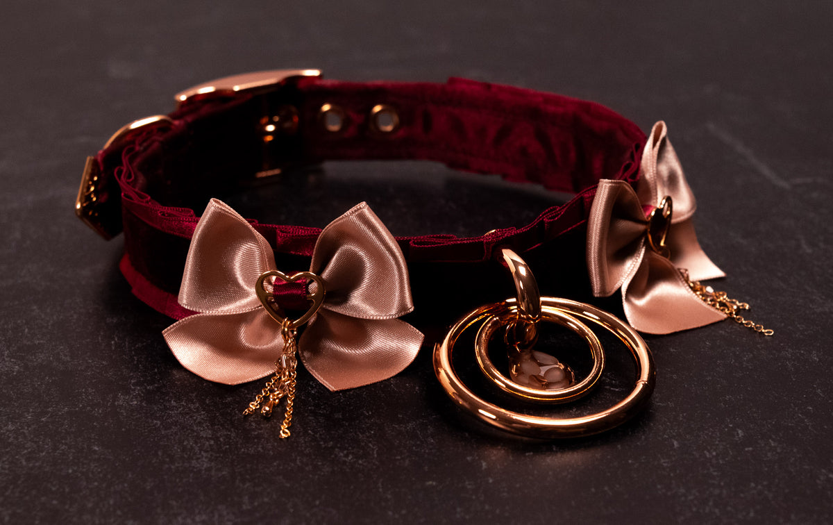 12.5" - 15" - "ROSALIE" - Burgundy Velvet & Rose Gold Luxury Collar