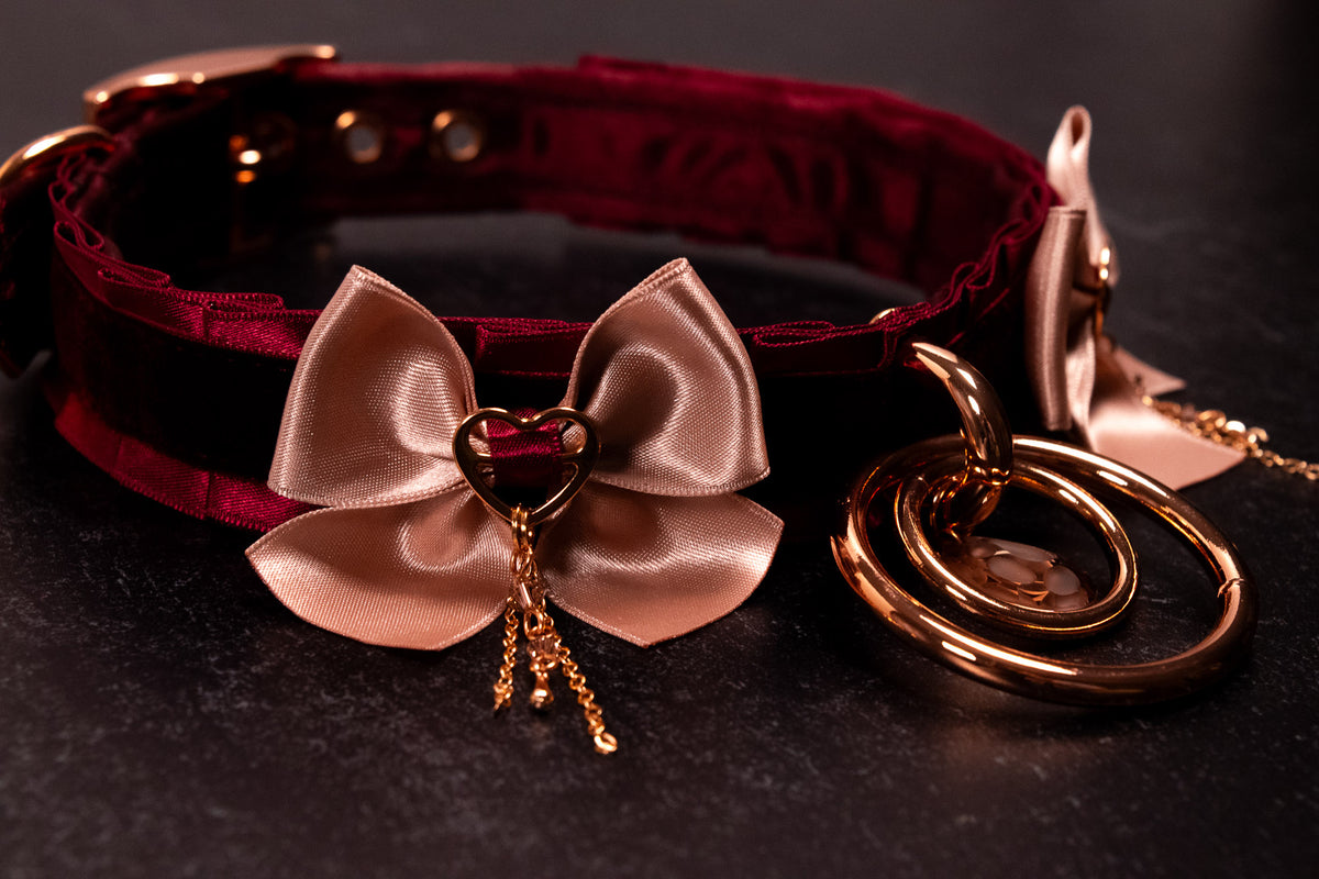 12.5" - 15" - "ROSALIE" - Burgundy Velvet & Rose Gold Luxury Collar