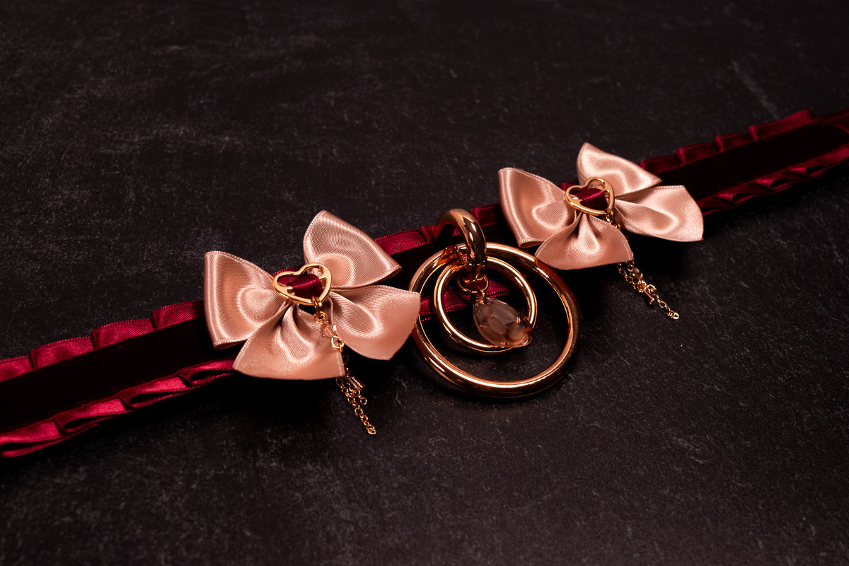"ROSALIE" - Burgundy Velvet & Rose Gold Luxury Collar _ LIMITED _