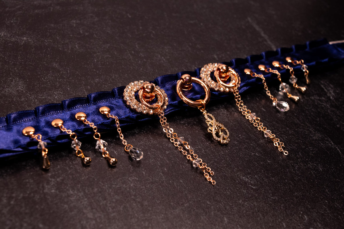 13" - 14.5" - "NAOMI" - Navy, Dusty Lilac & Rose Gold Luxury Collar