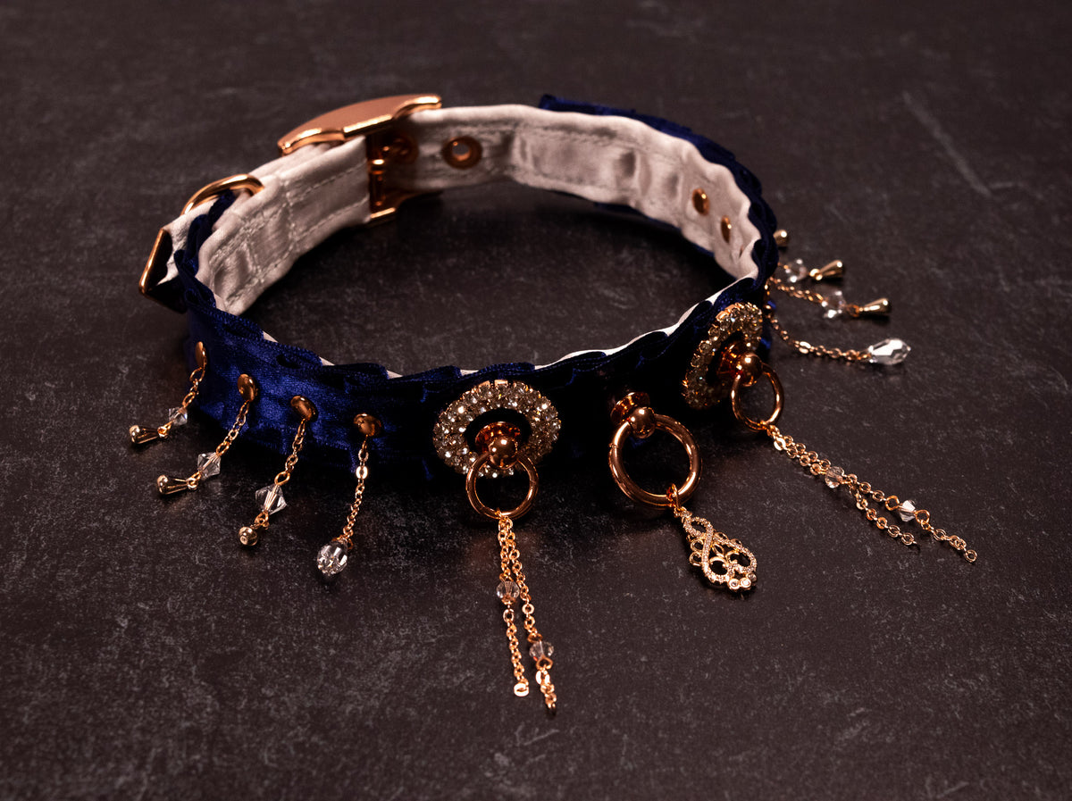 13" - 14.5" - "NAOMI" - Navy, Dusty Lilac & Rose Gold Luxury Collar