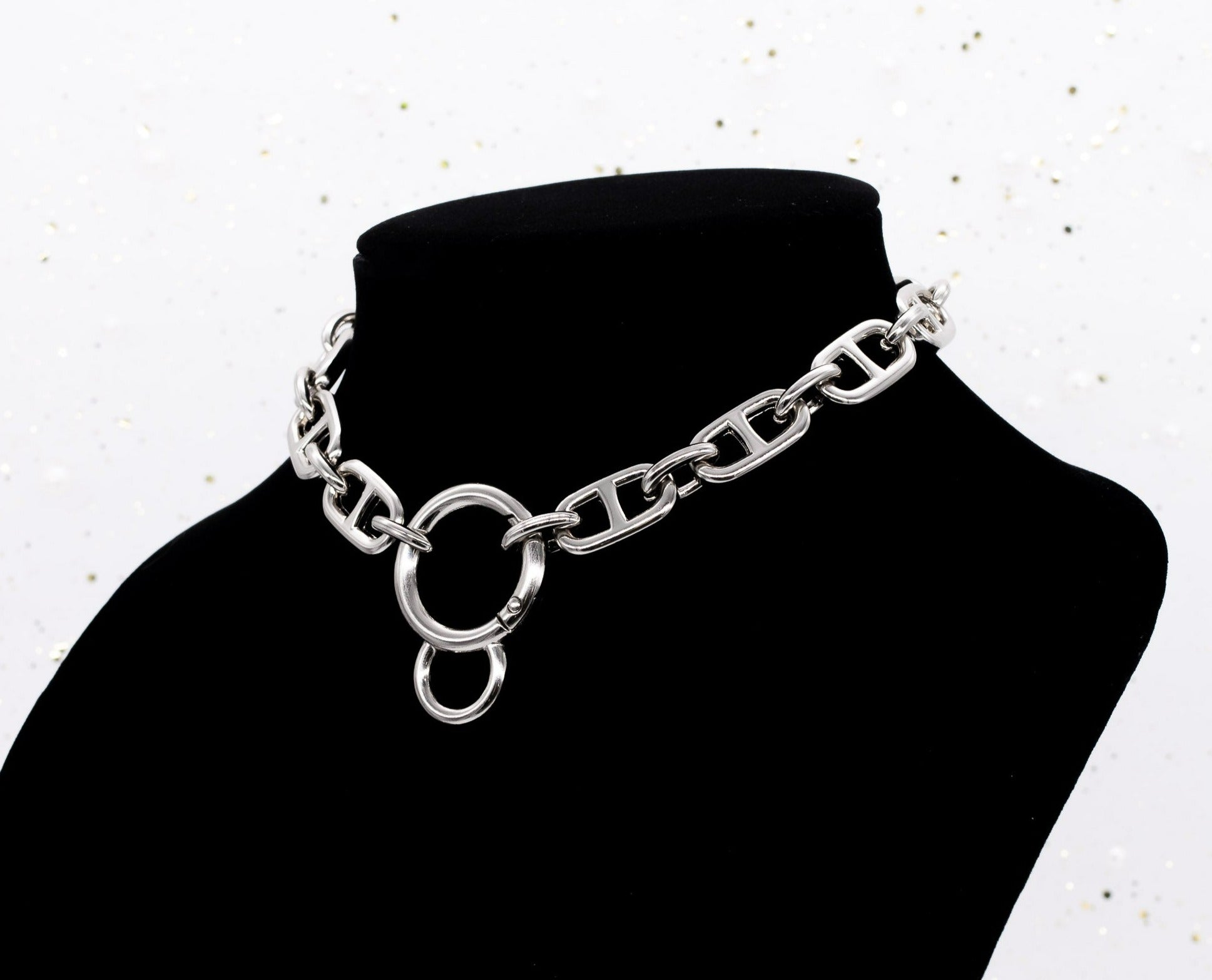 Chunky Chain Collar and Finger Leash in Silver