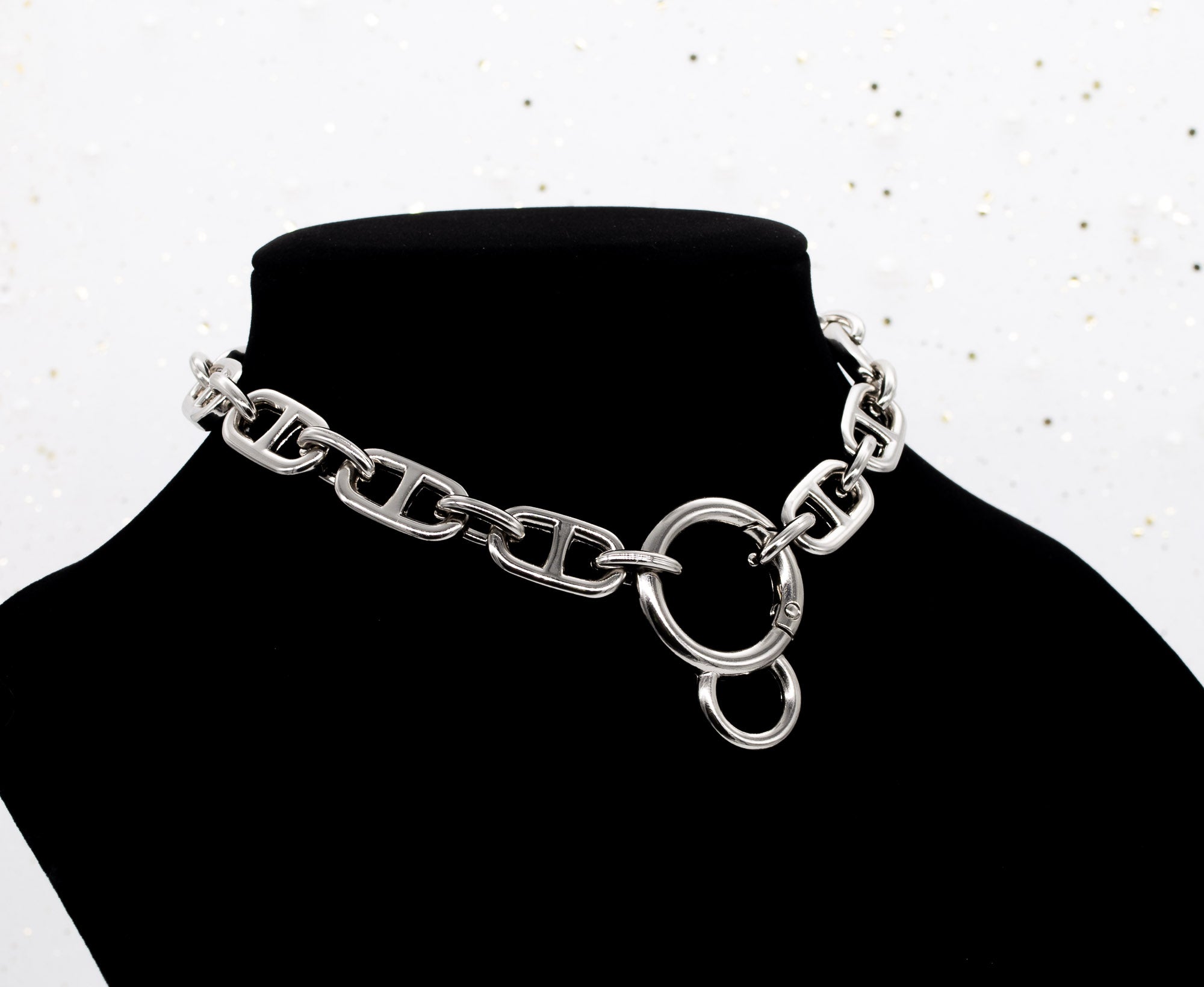 Chunky Chain Collar and Finger Leash in Silver
