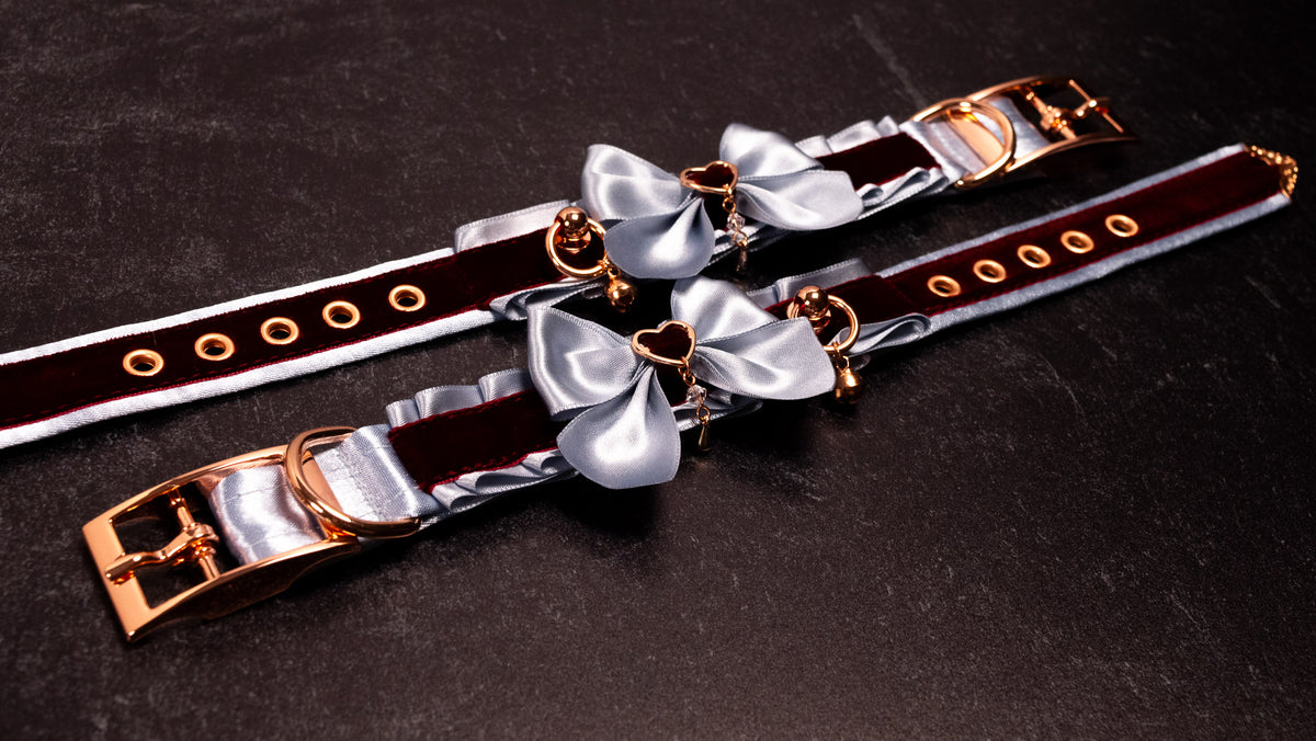 "VALMONT" - 6" - 8" French Blue & Burgundy Velvet Cuffs