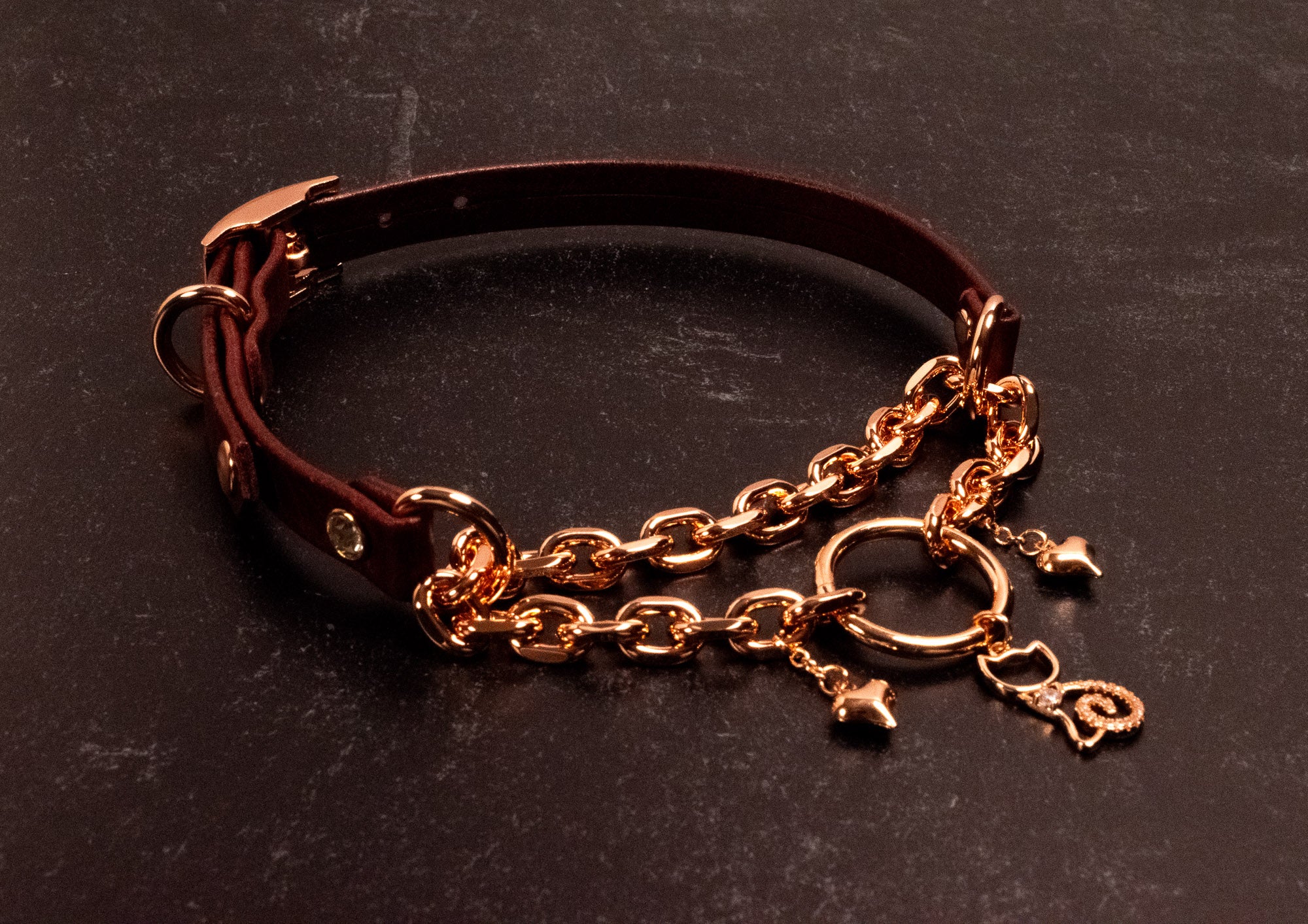 12.5" - 15" Oxblood Leather Kitten Martingale Collar _ LIMITED _