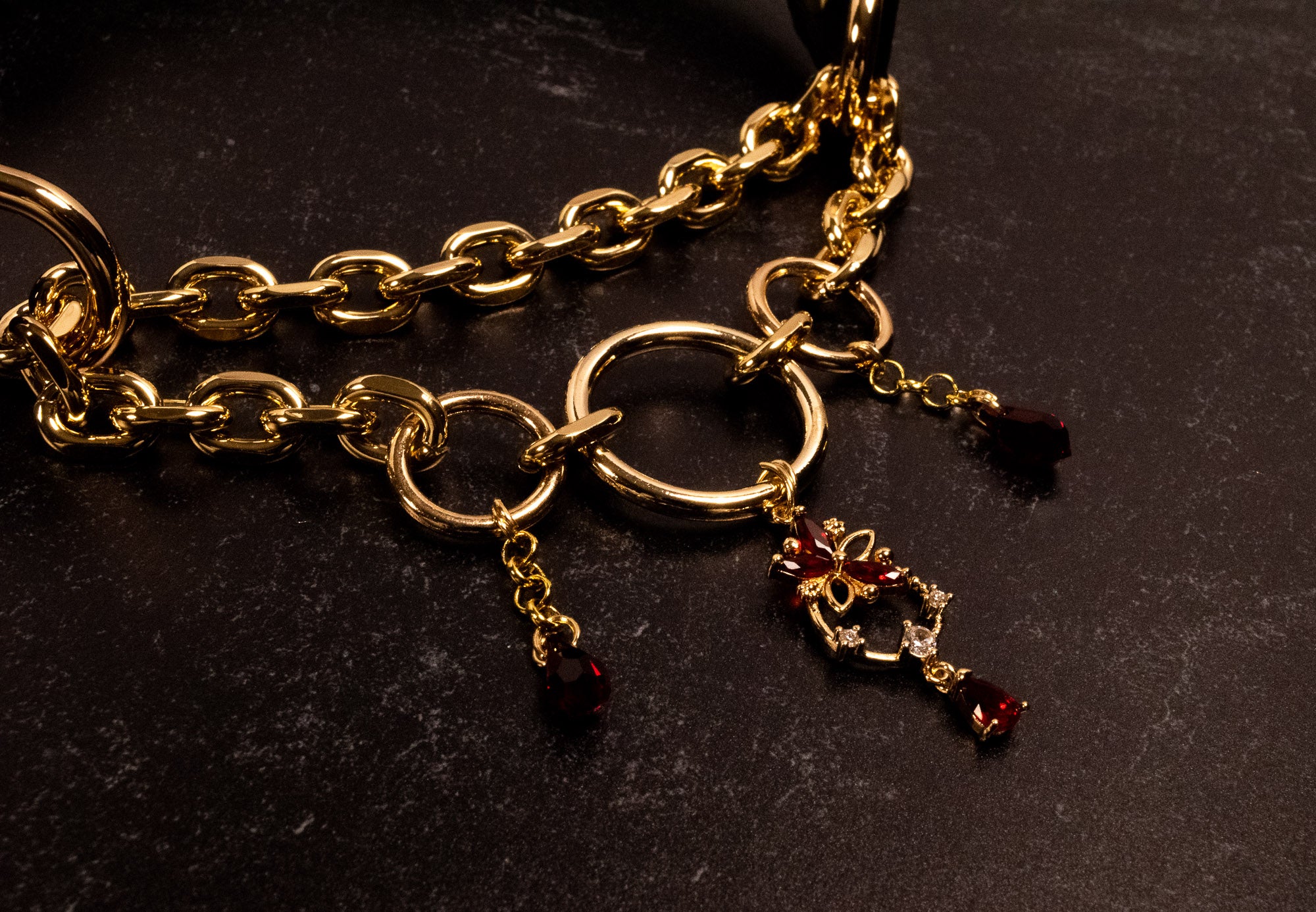 "Crimson Bloom" - Black Leather Tri-Ring Crystal Martingale Collar _ LIMITED _