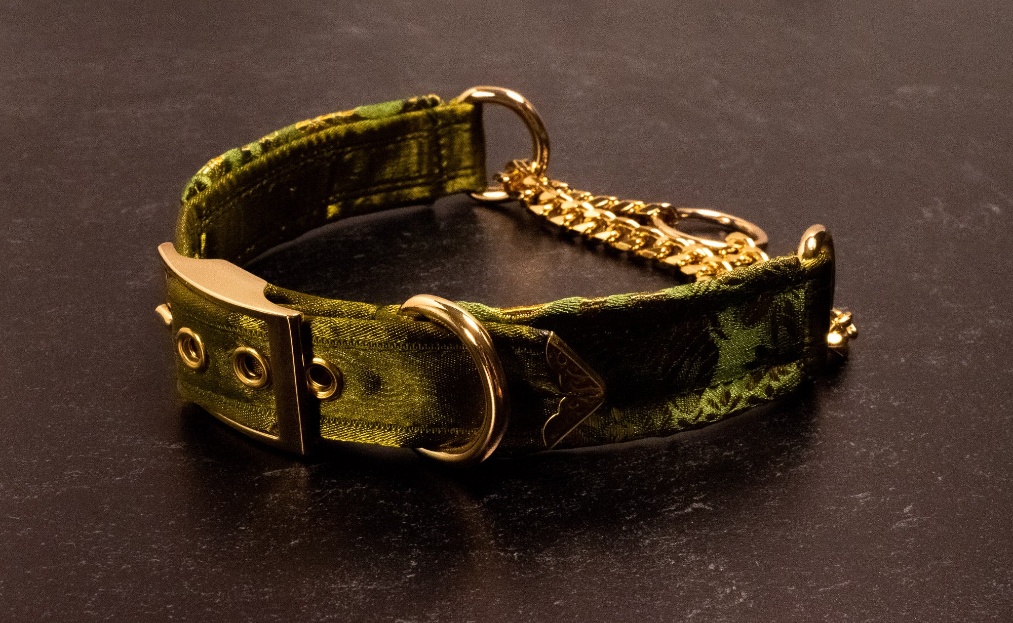 Green Floral Brocade Martingale Collar _ LIMITED _