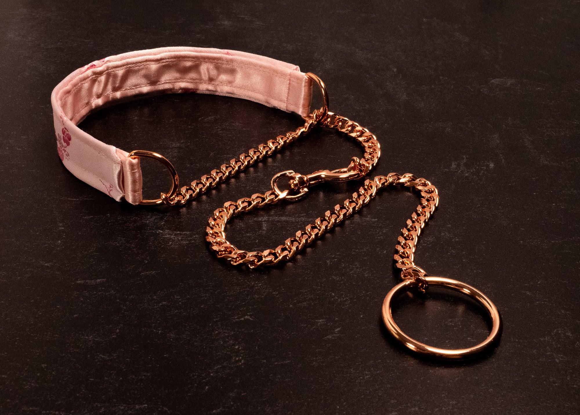 Pink Floral Brocade Split Slip Chain Collar in Rose Gold