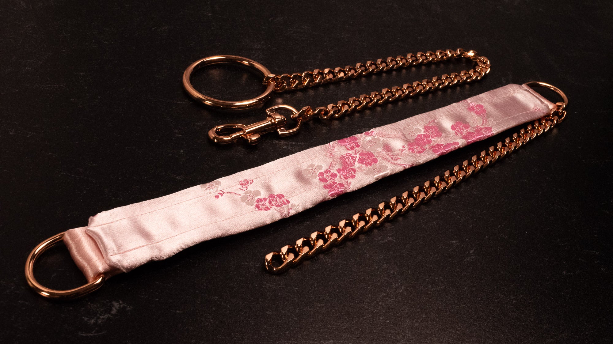 Pink Floral Brocade Split Slip Chain Collar in Rose Gold