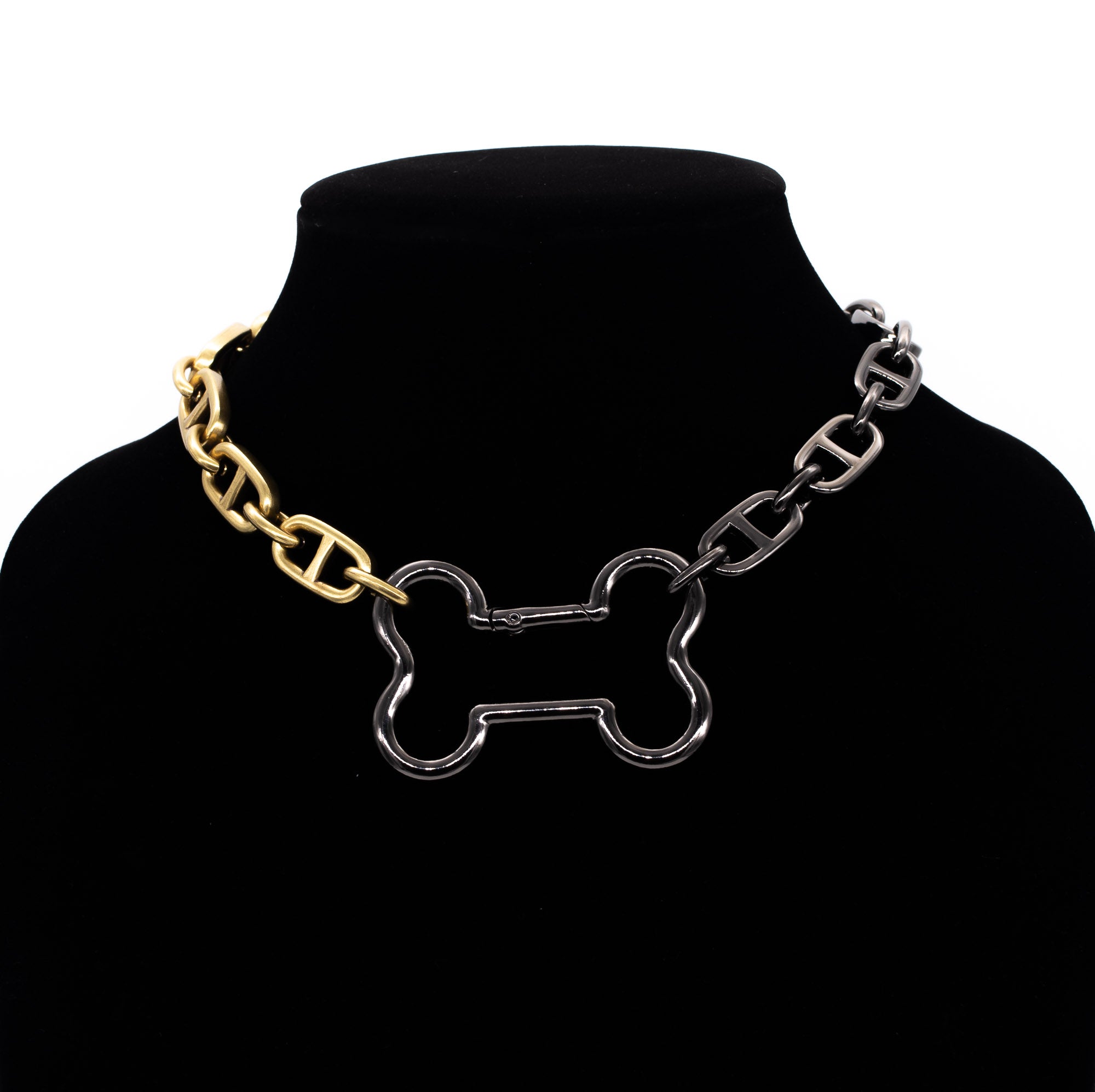 Chunky Chain Bone Collar in Gunmetal & Old Gold