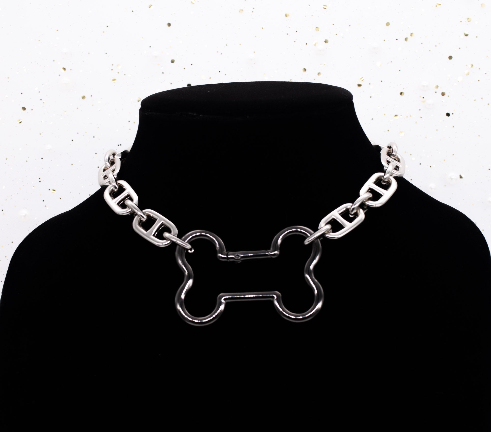 Chunky Chain Bone Collar in Silver & Gunmetal