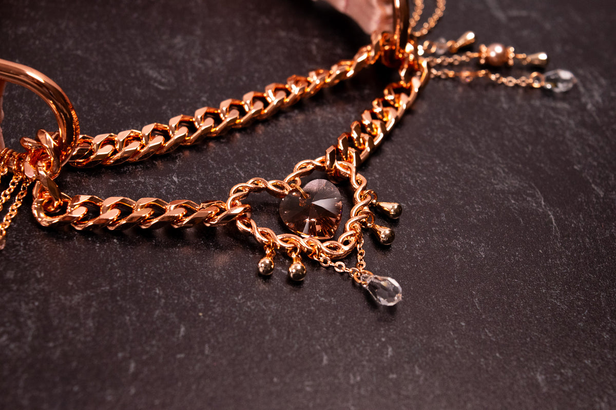 "MARGOT" - 12.5" - 14.5" - Dusty Rose Lace & Rose Gold Luxury Martingale Collar