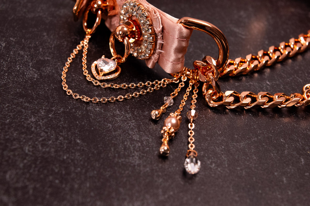 "MARGOT" - 12.5" - 14.5" - Dusty Rose Lace & Rose Gold Luxury Martingale Collar