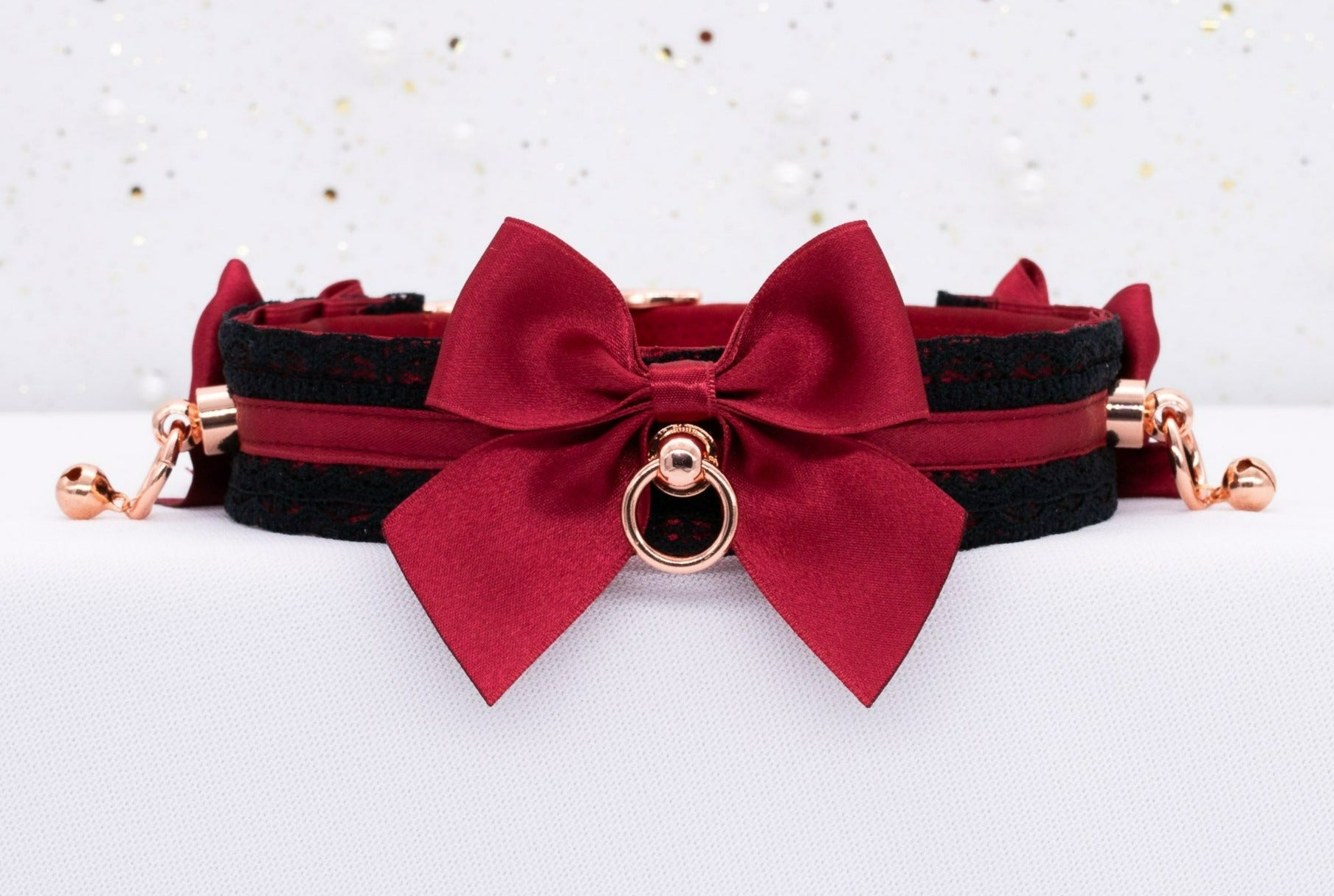 Crimson and Black Lace Collar in Rose Gold
