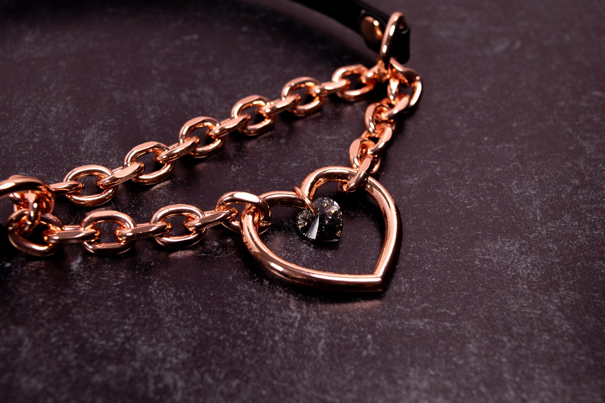 3/8" Design Your Own Crystal Chunky Heart Ring Black Vegan Leather Martingale Collar