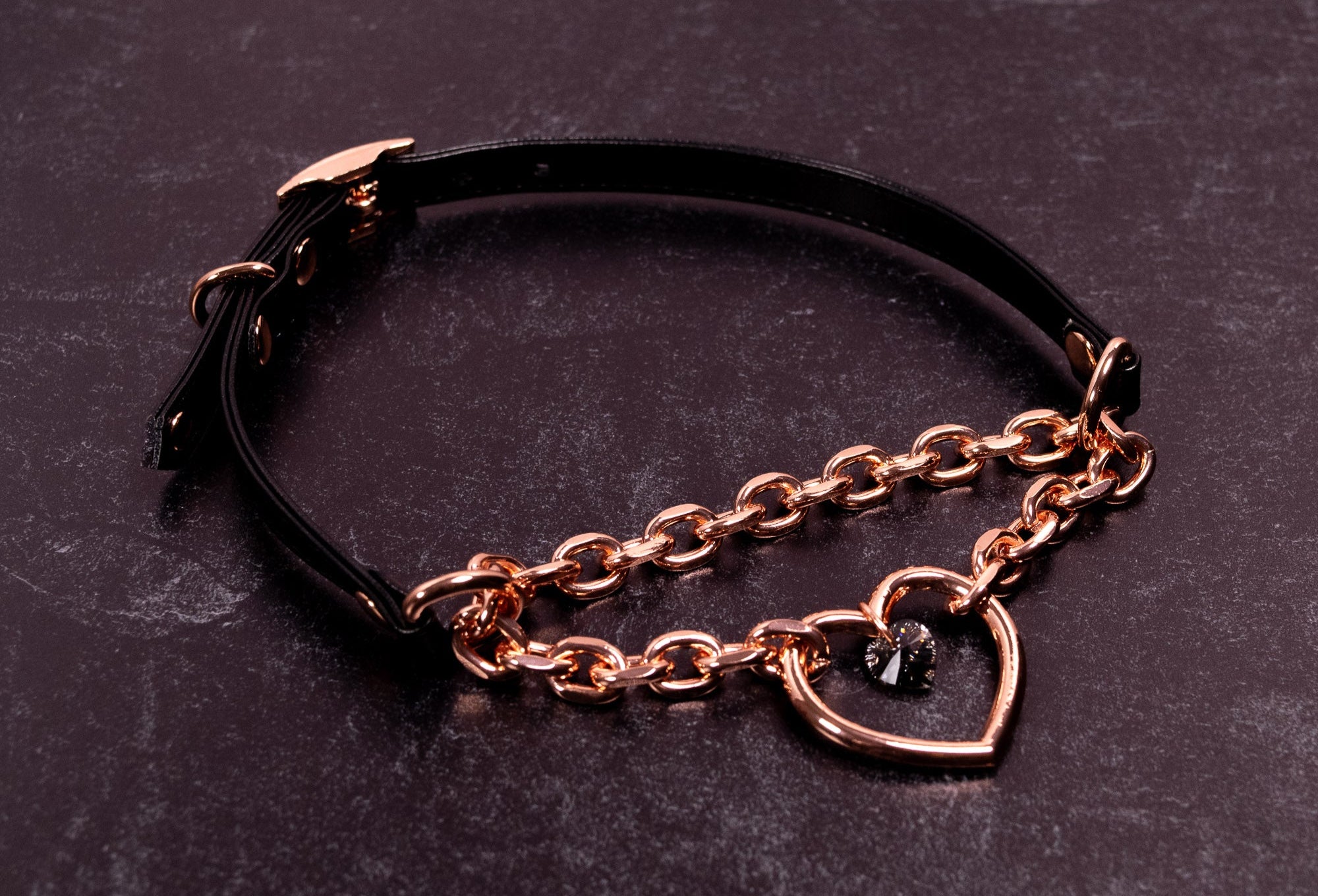 3/8" Design Your Own Crystal Chunky Heart Ring Black Vegan Leather Martingale Collar