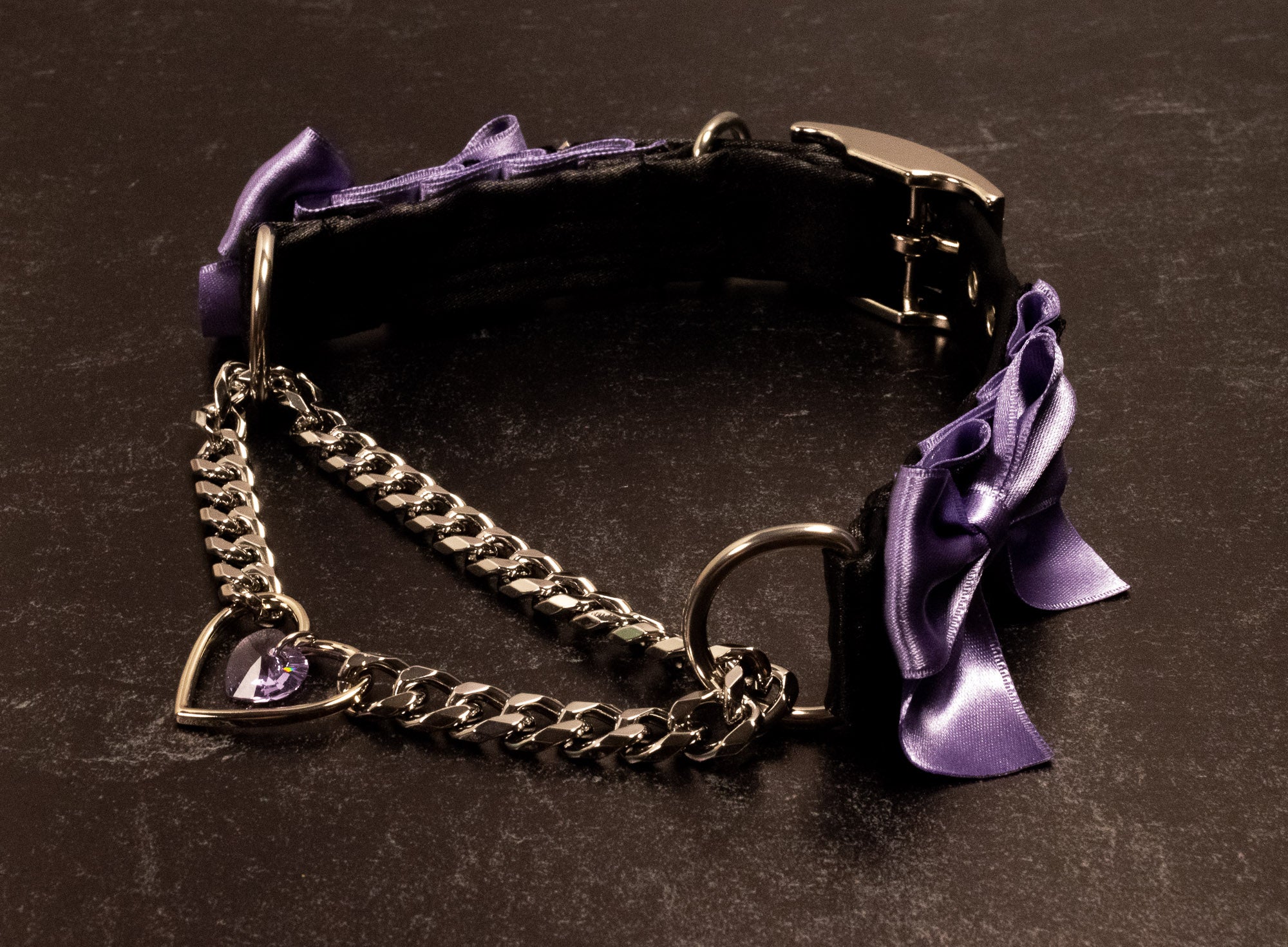 Design Your Own Black Lace and Velvet Crystal Heart Martingale Collar