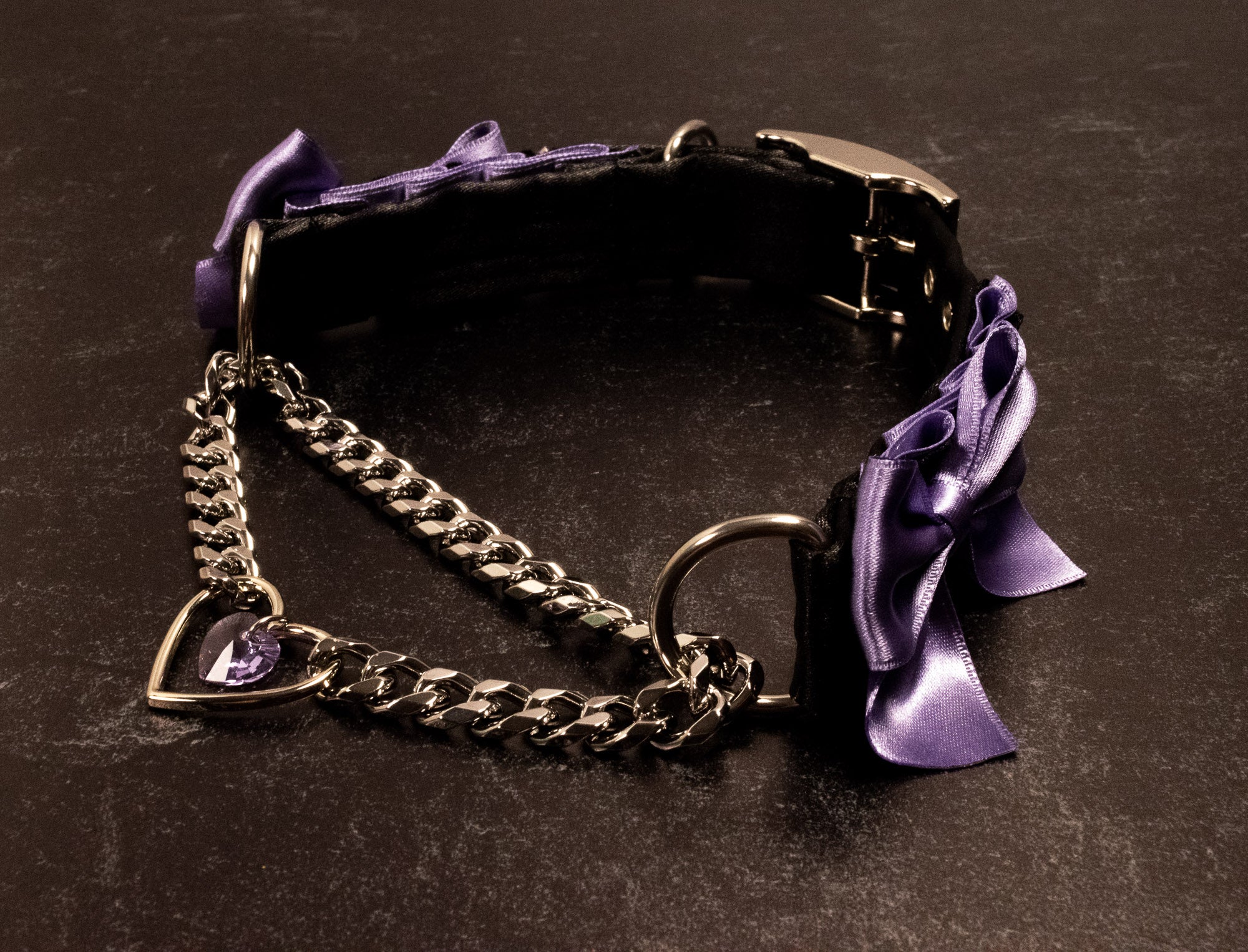 Design Your Own Black Lace and Velvet Crystal Heart Martingale Collar