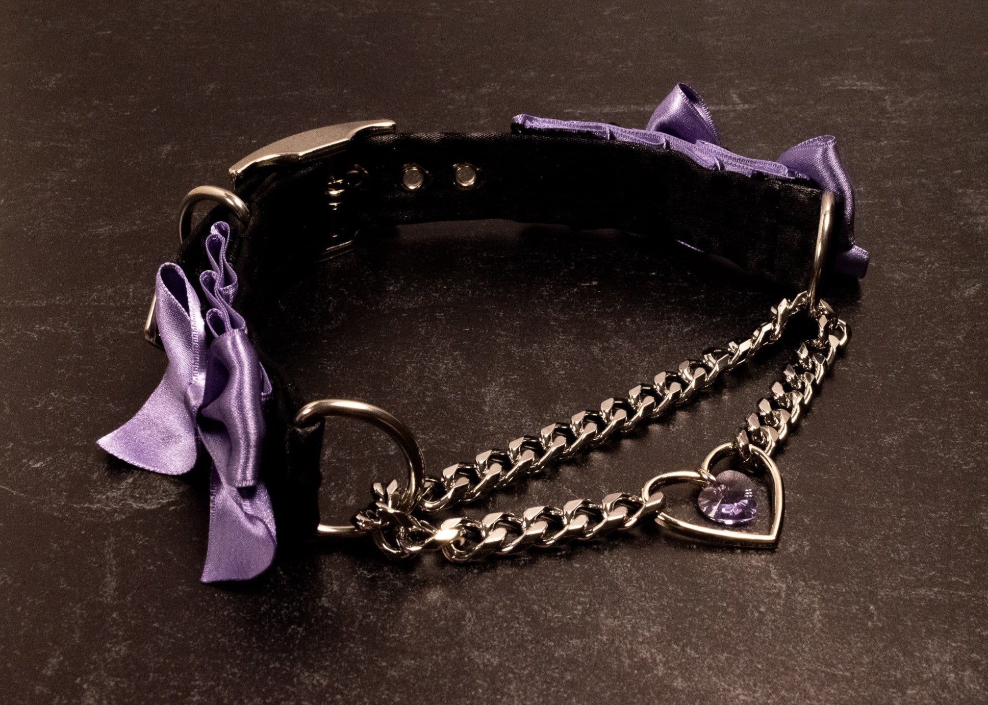 Design Your Own Black Lace and Velvet Crystal Heart Martingale Collar