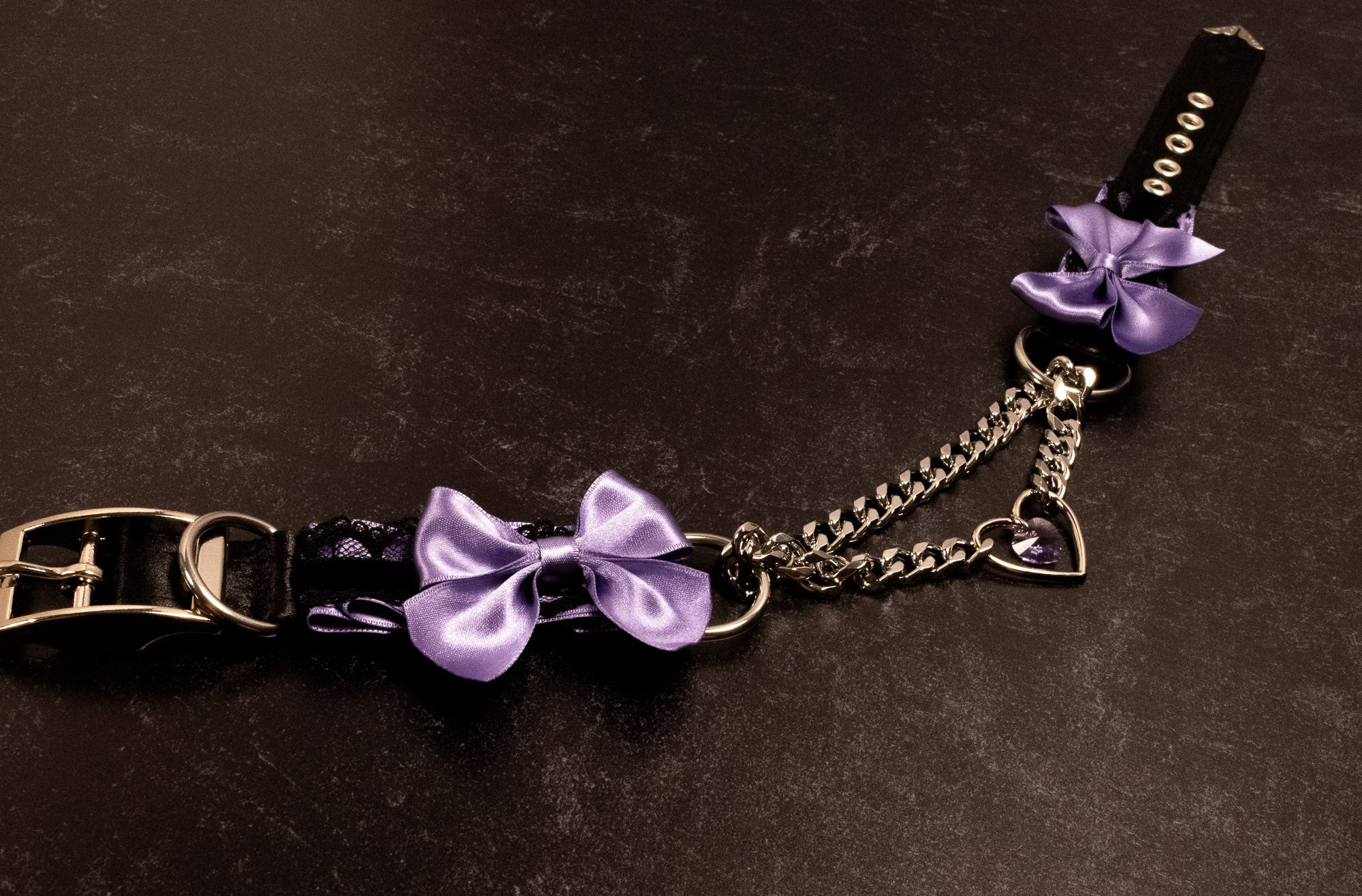 Purple Haze, Black Lace and Velvet Luxury Crystal Heart Martingale Collar