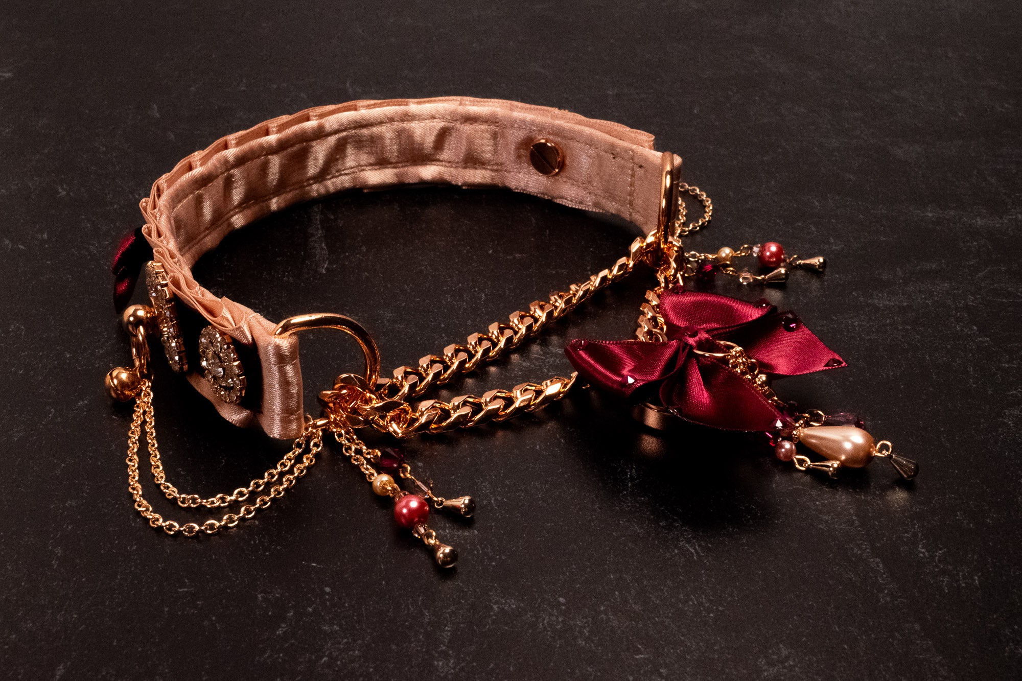 13" Rose Gold & Burgundy Velvet Luxury Locking Martingale Collar