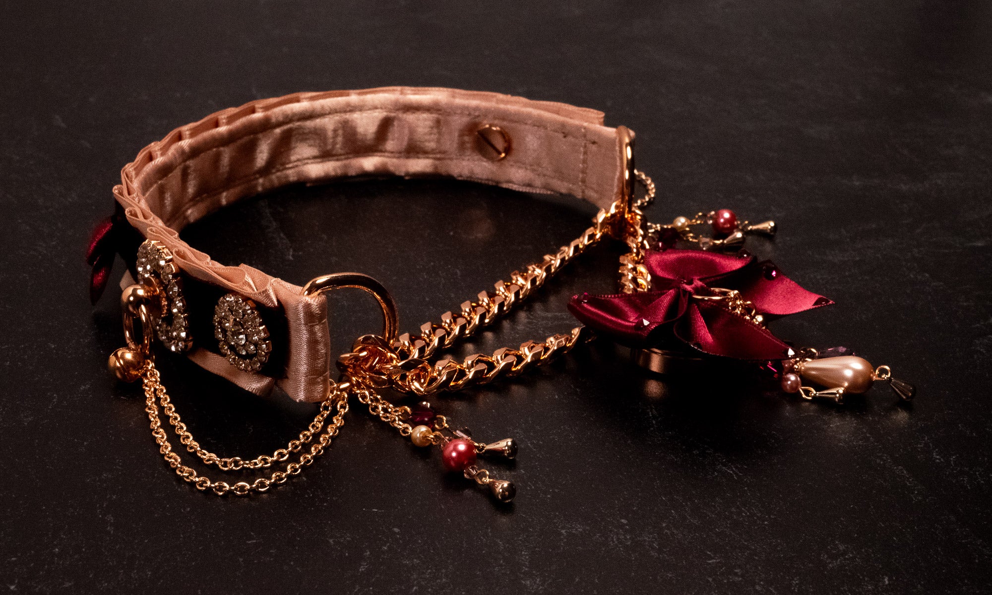 13" Rose Gold & Burgundy Velvet Luxury Locking Martingale Collar