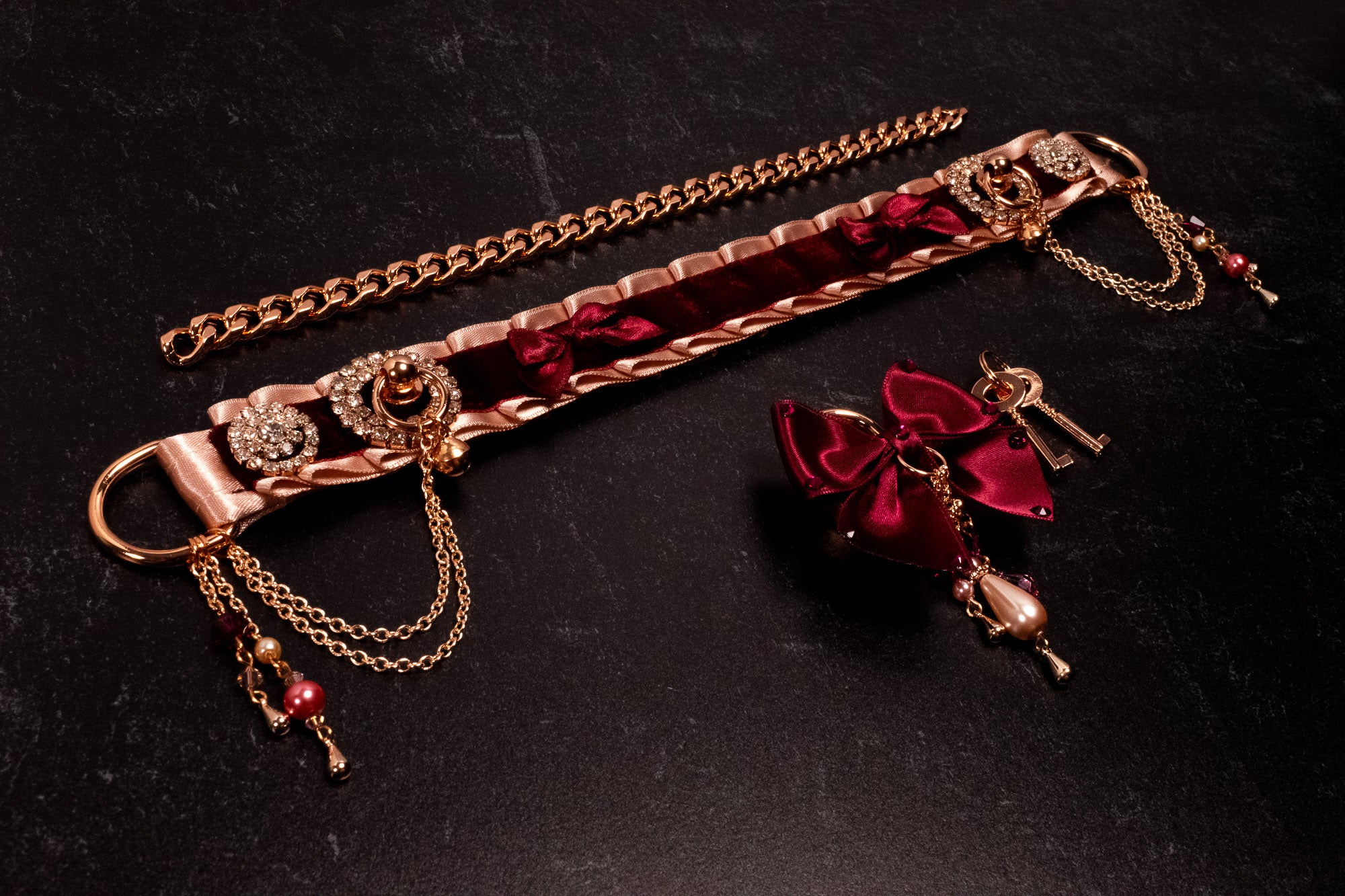 13" Rose Gold & Burgundy Velvet Luxury Locking Martingale Collar