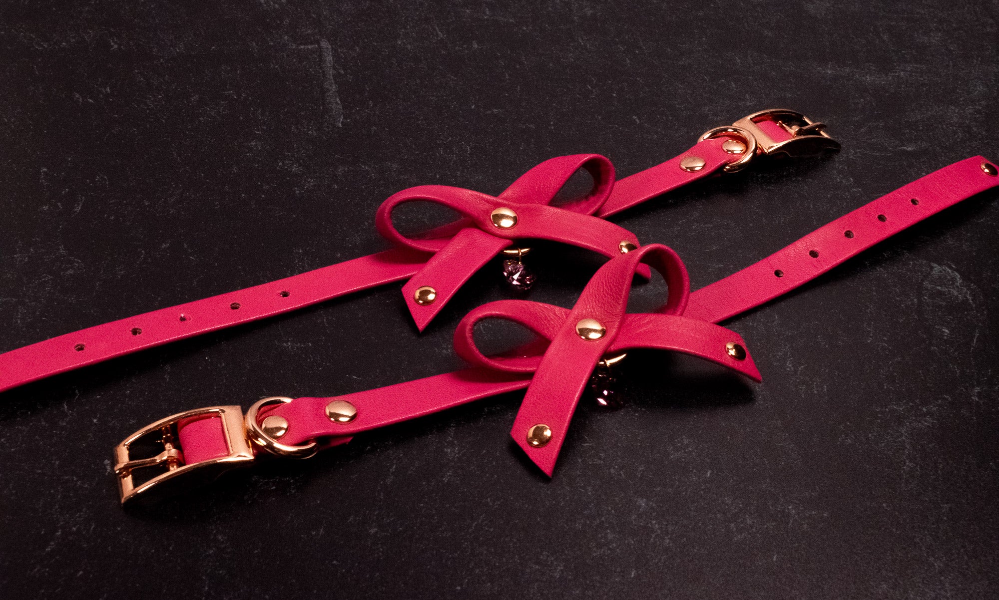 6" - 8" Coquette Raspberry Leather Cuffs _ LIMITED _
