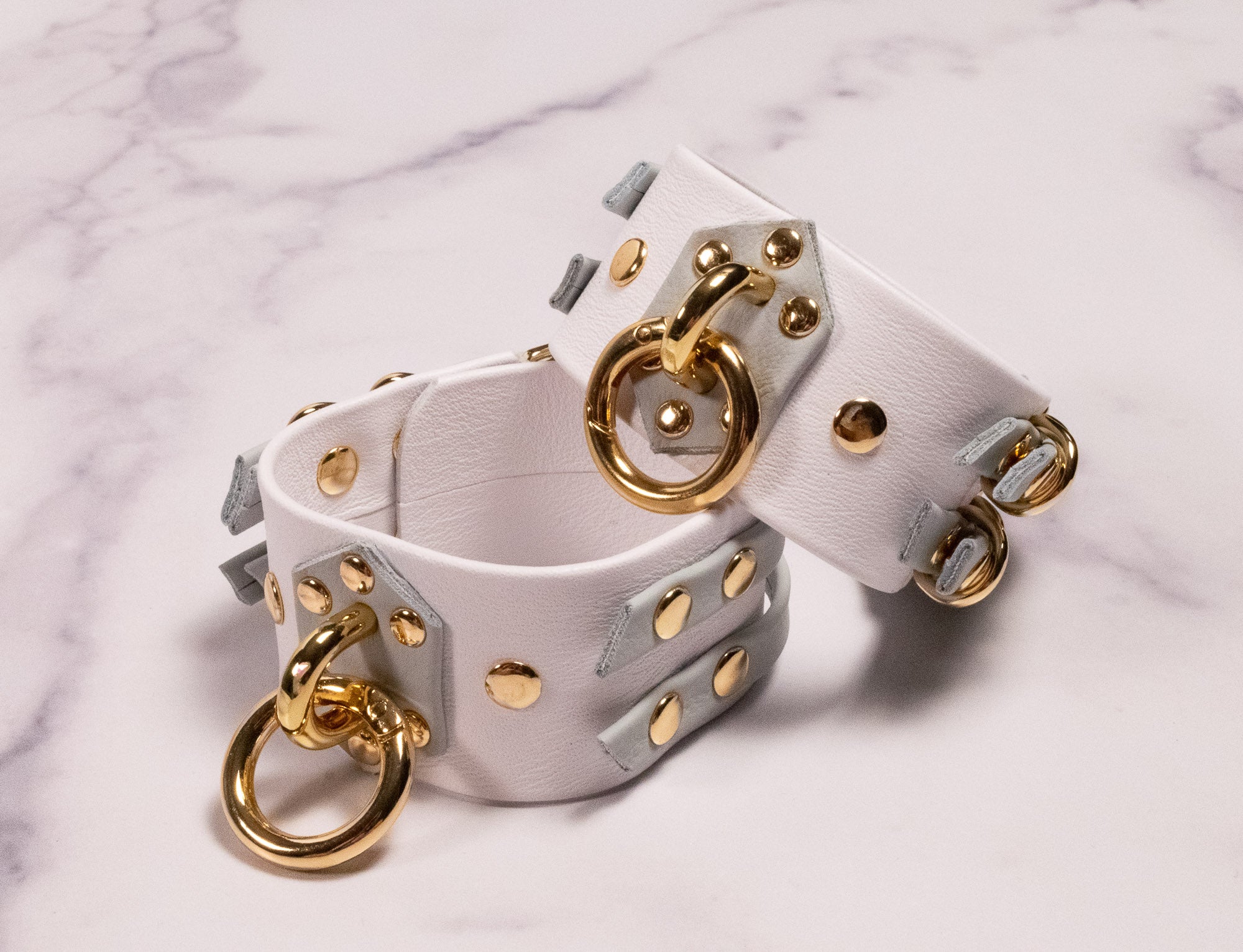 "FORTRESS" - 6" - 8" White, Slate & Gold Leather Cuffs _ LIMITED _