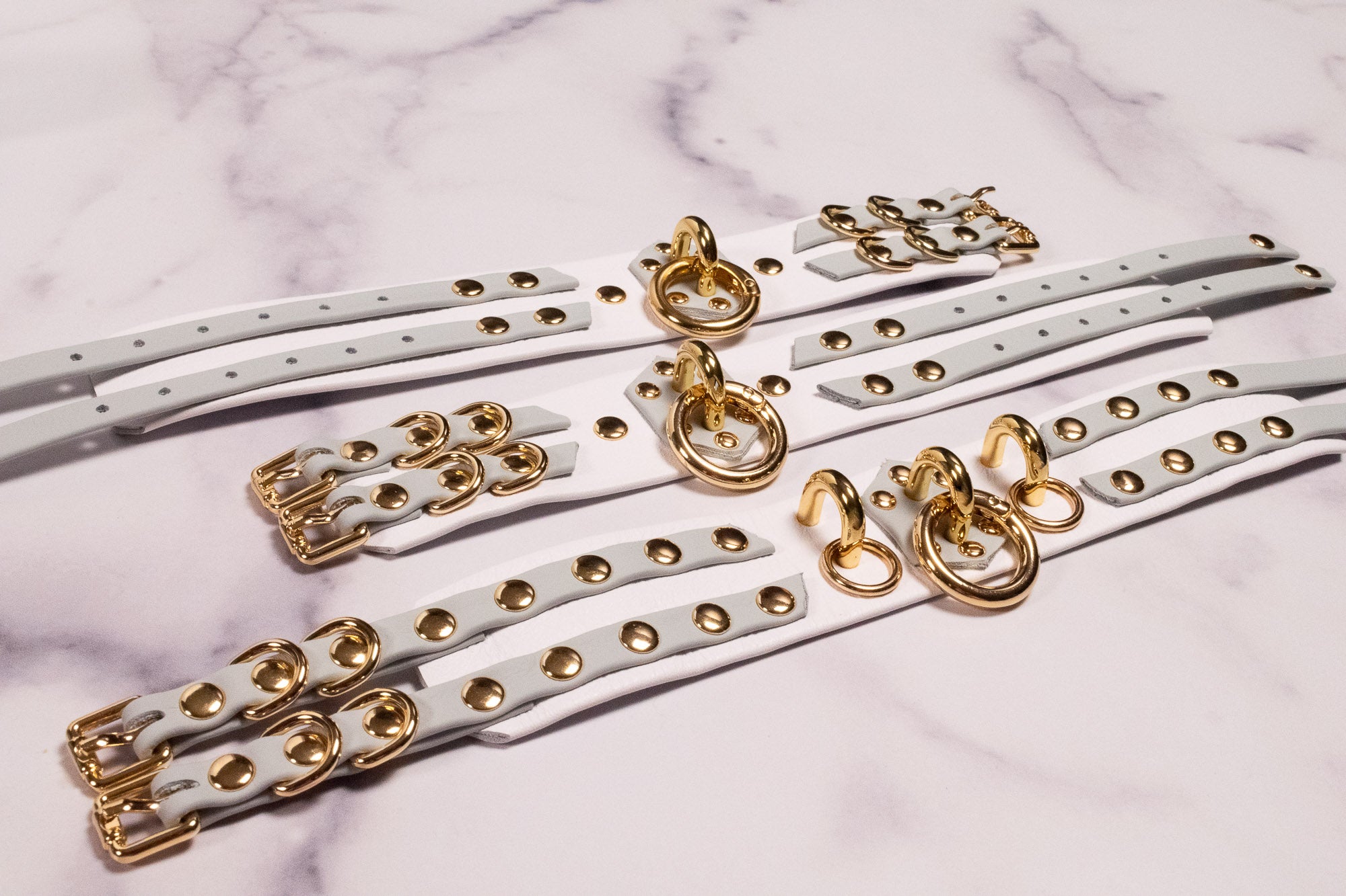 "FORTRESS" - 6" - 8" White, Slate & Gold Leather Cuffs _ LIMITED _