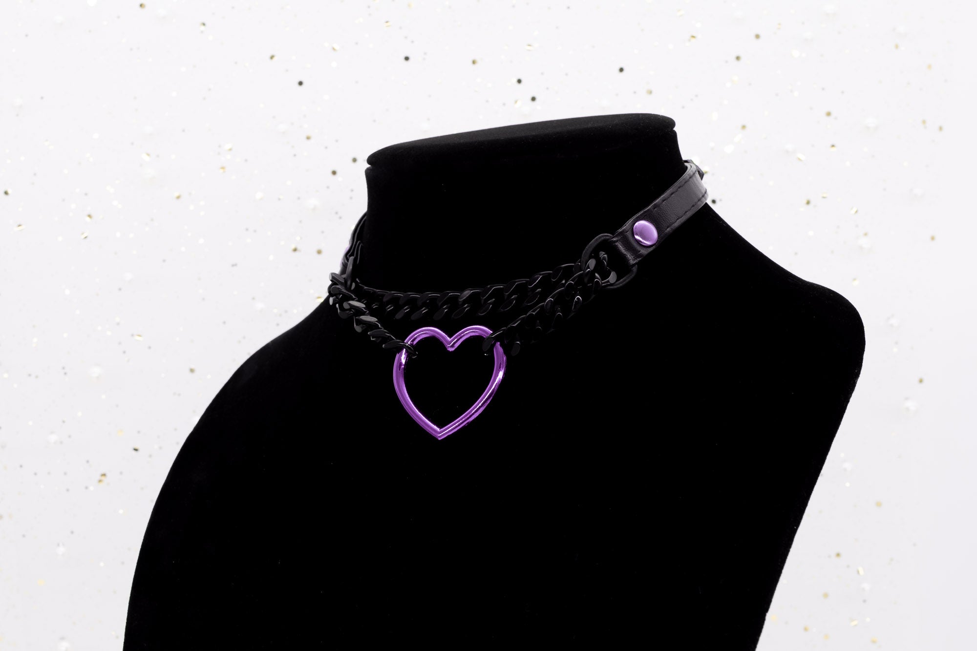 3/8" Purple Heart Ring Black Vegan Leather Martingale Collar