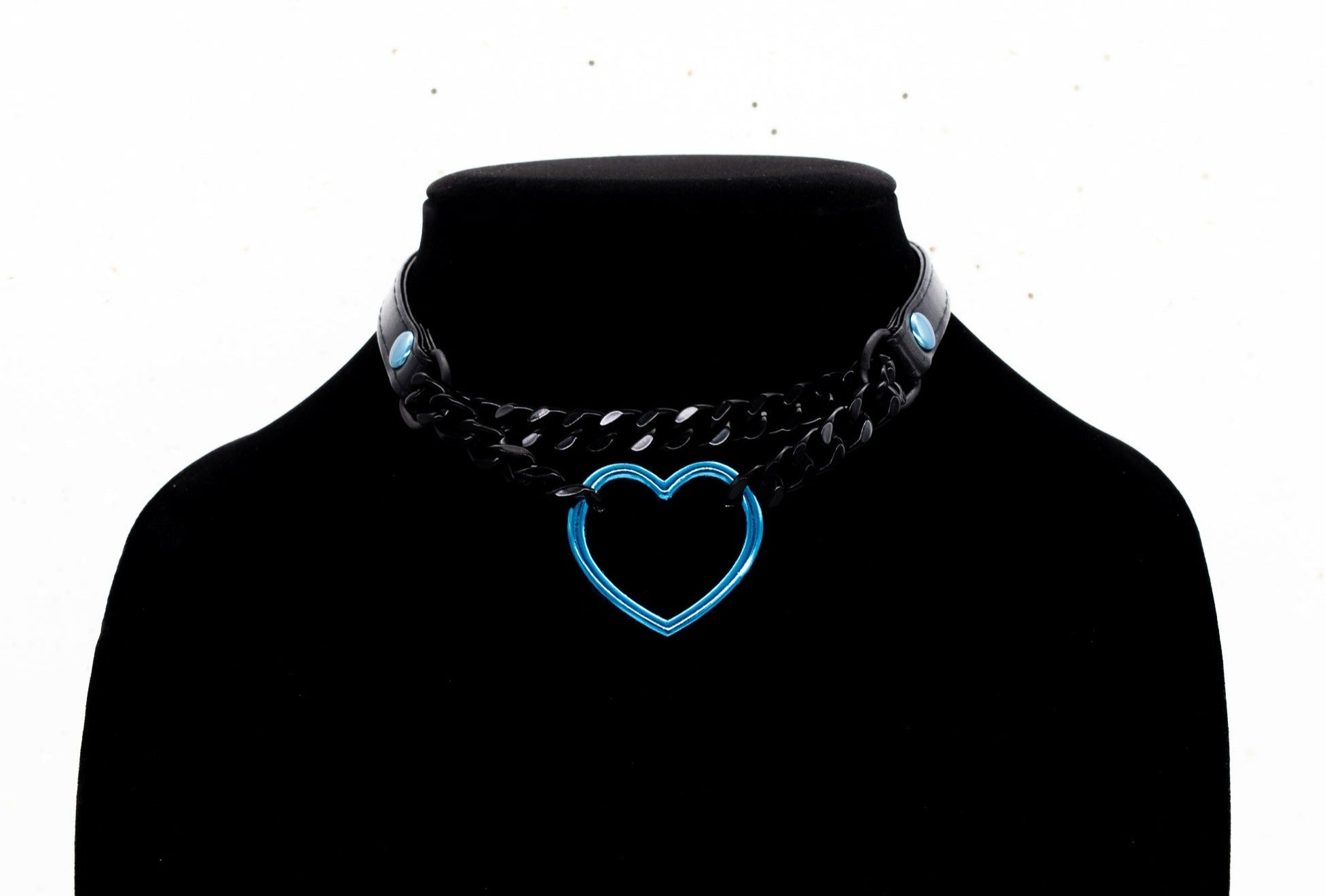 3/8" Blue Heart Ring Black Vegan Leather Martingale Collar