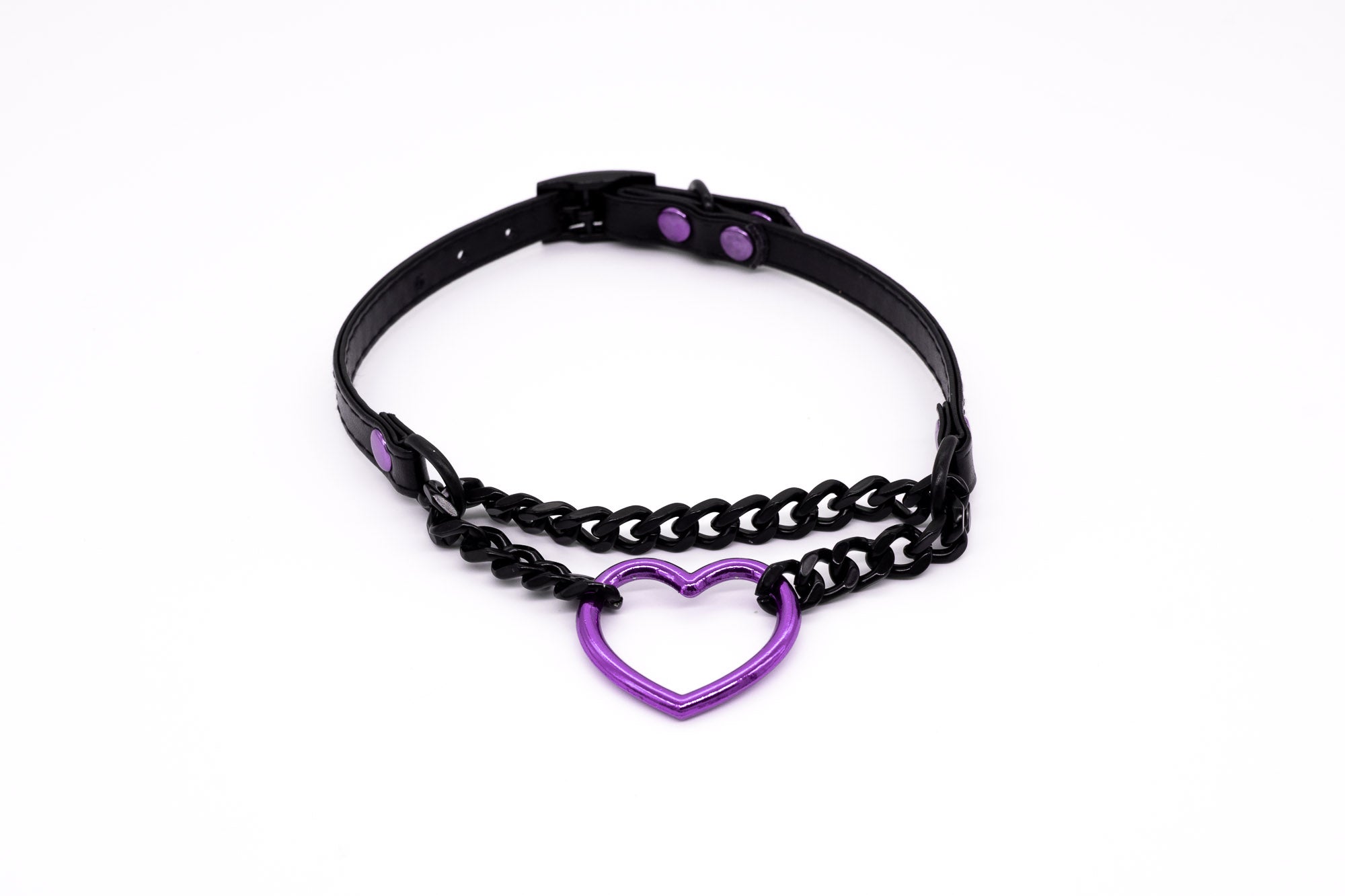 3/8" Purple Heart Ring Black Vegan Leather Martingale Collar