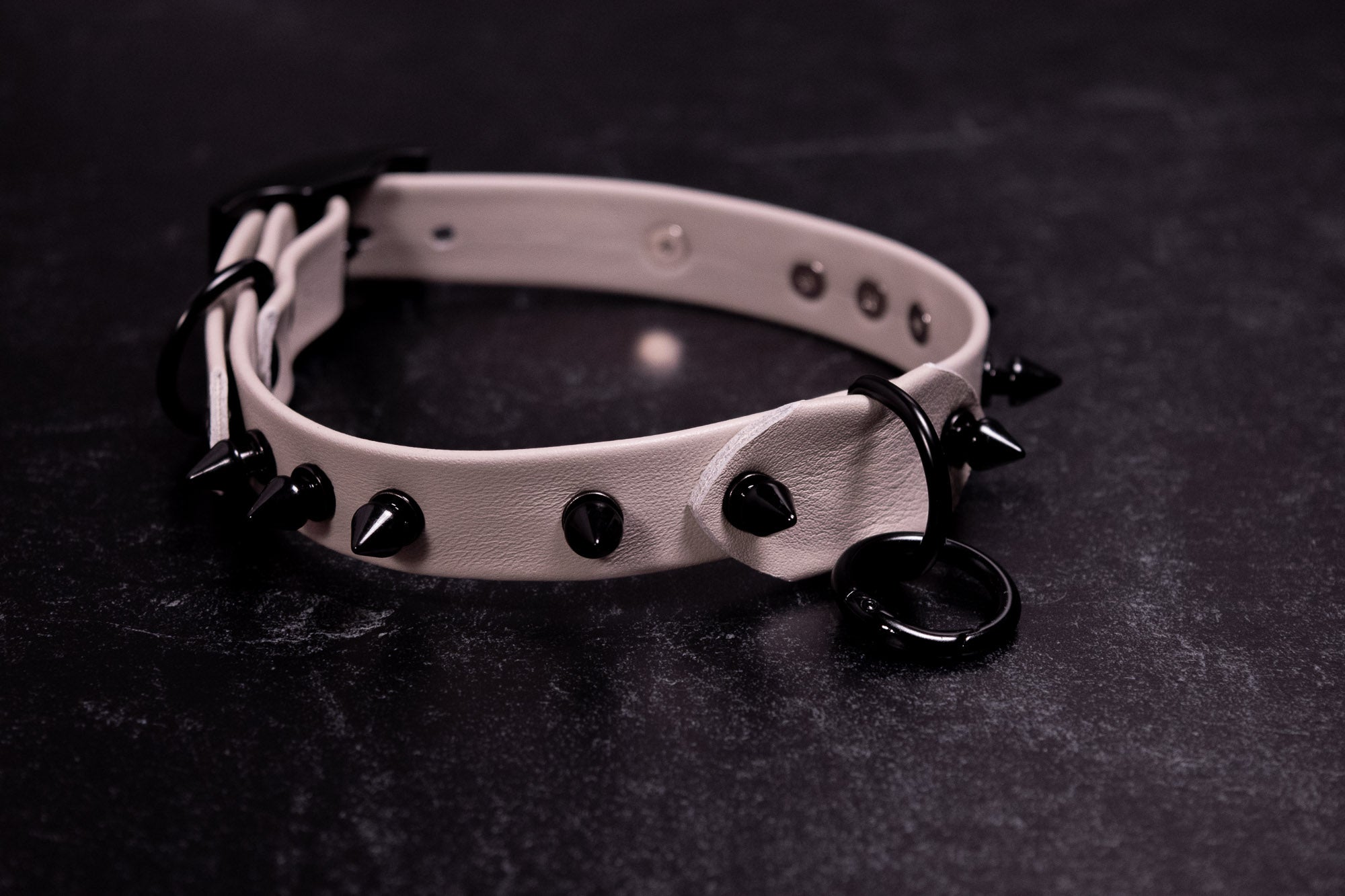12.5" - 15" Spiked Matte Black & Mushroom Leather Collar _ LIMITED _