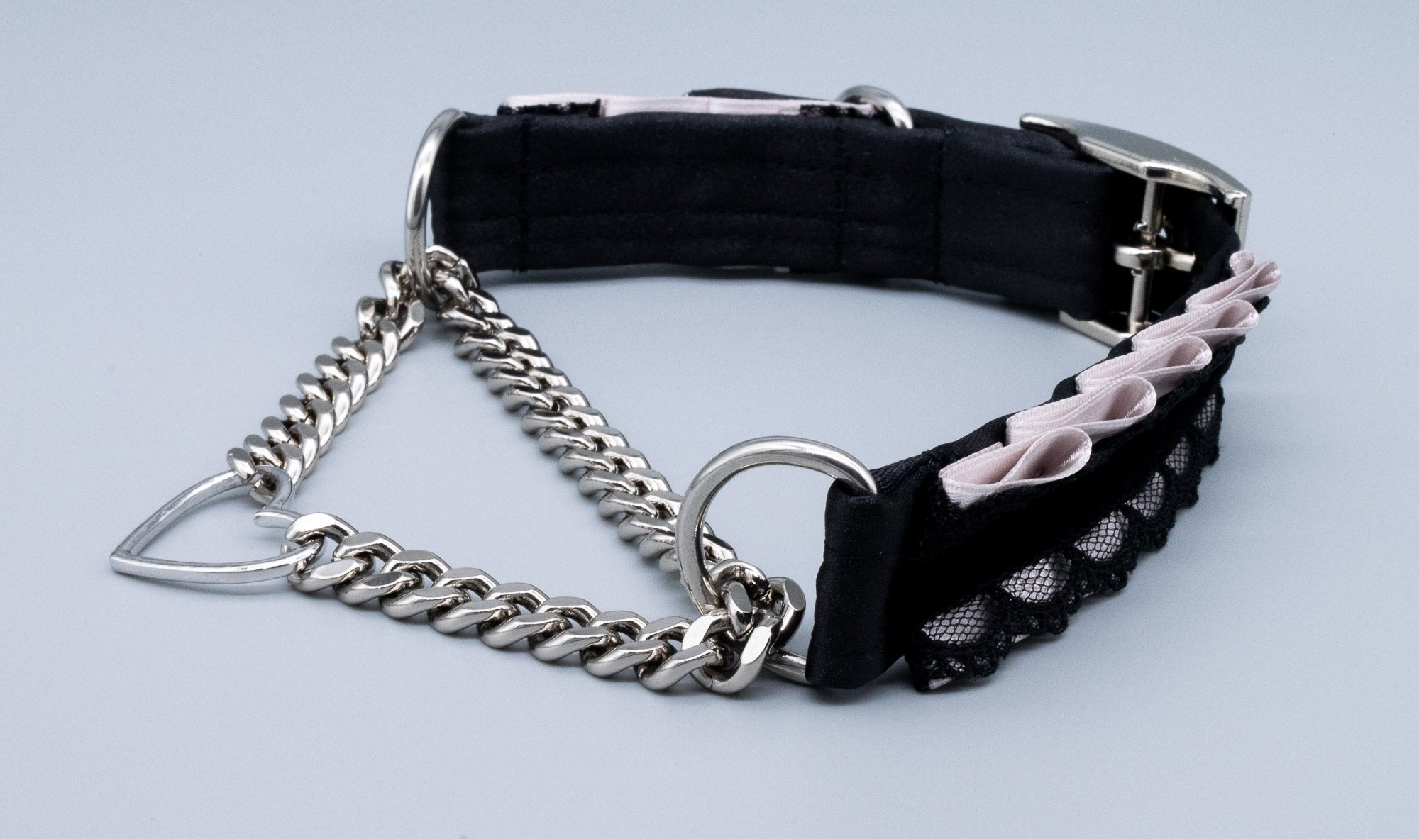Dusty Lilac & Black Velvet Petite Heart Ring Martingale Collar