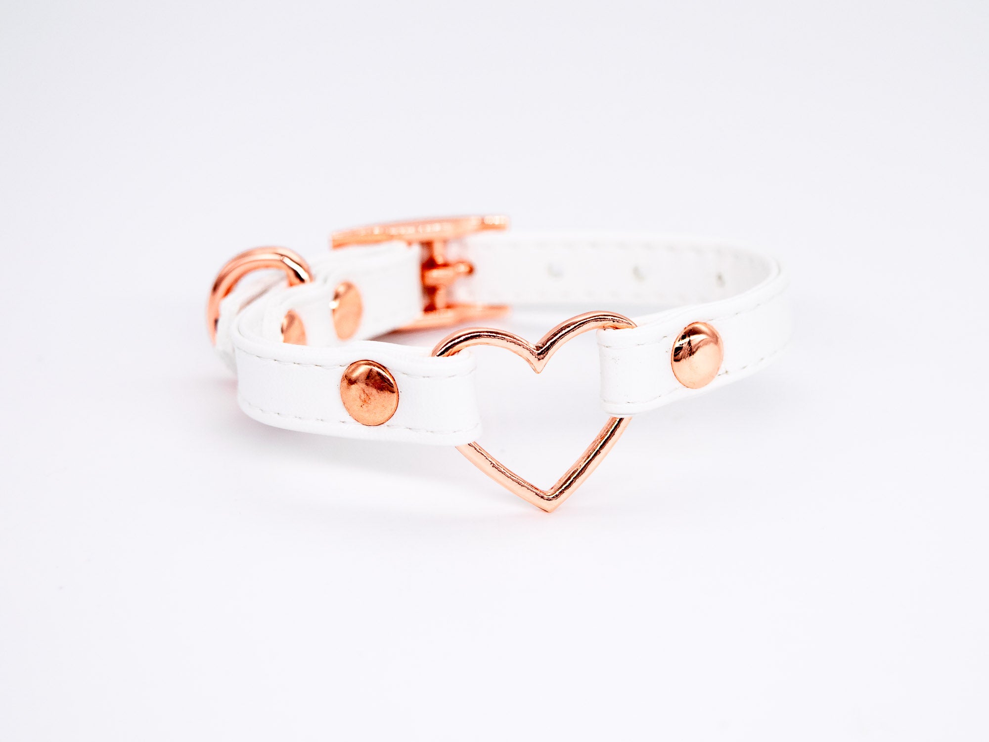 3/8" Rose Gold Heart White Vegan Leather Cuff