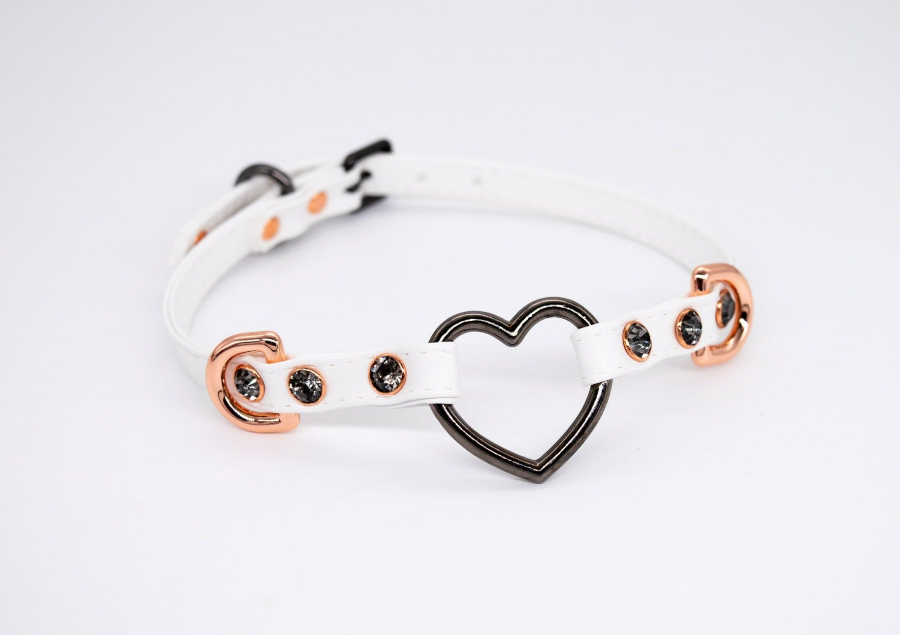 3/8" White, Gunmetal and Rose Gold Vegan Leather Collar