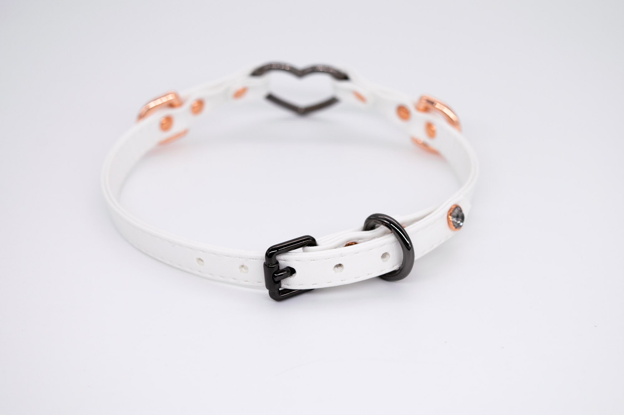3/8" White, Gunmetal and Rose Gold Vegan Leather Collar