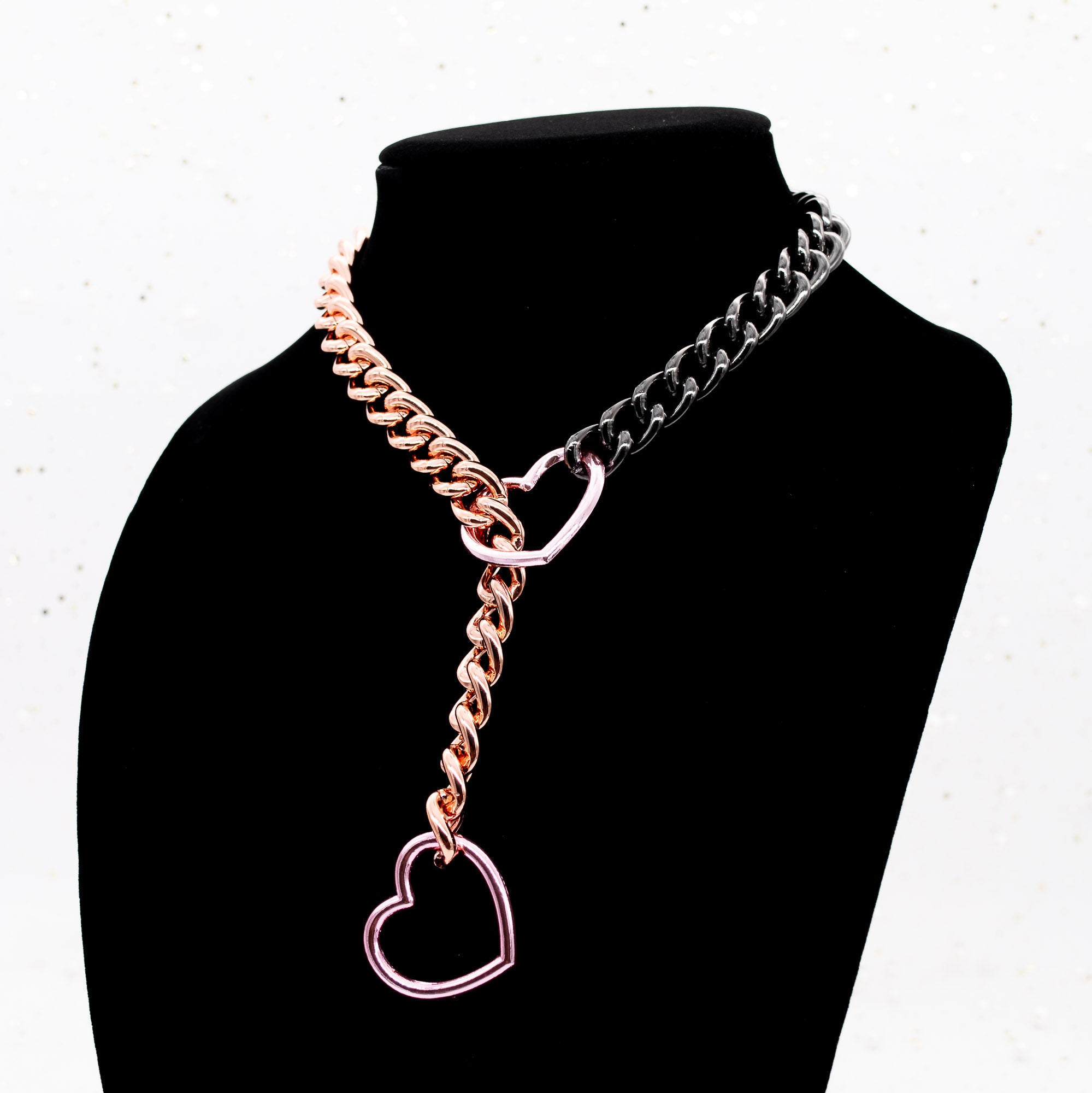 Rose Gold & Gunmetal Split Pink Heart Slip Chain Collar